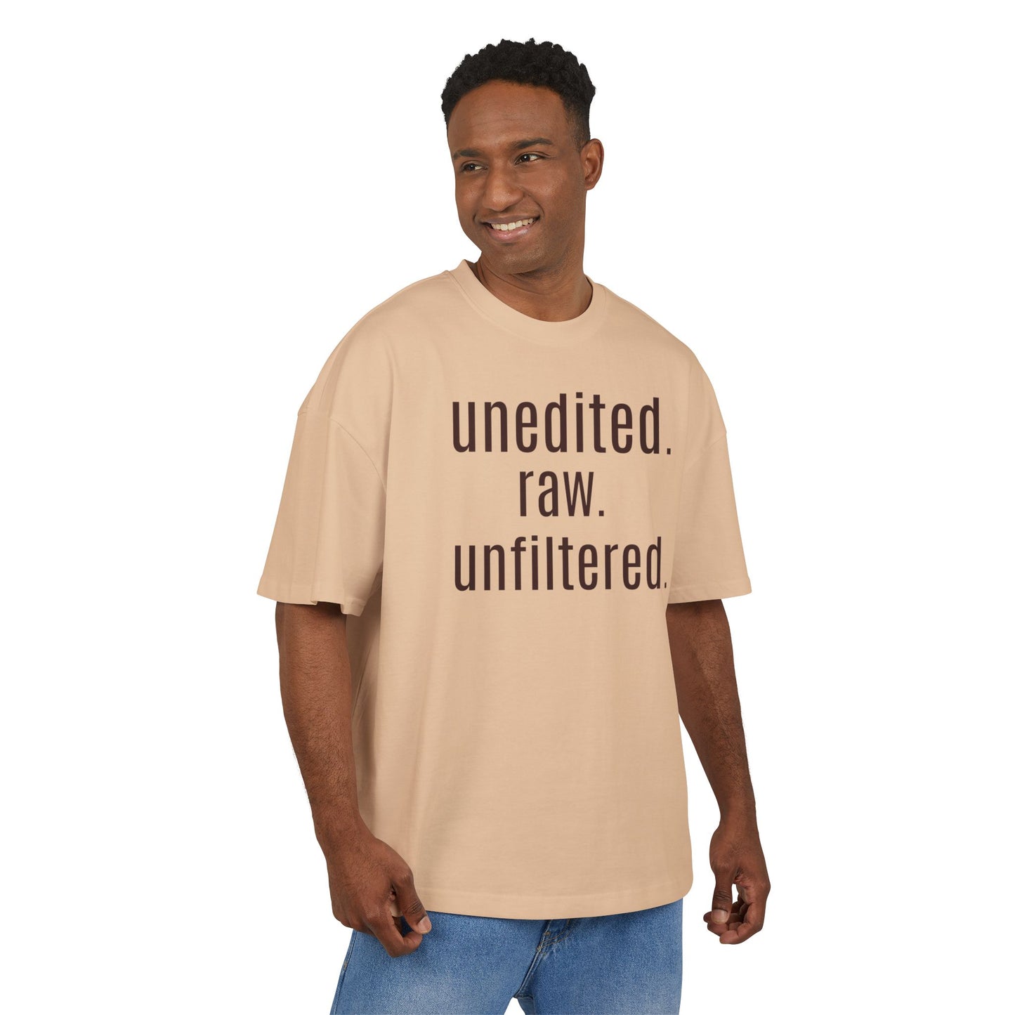 Unisex Heavy Cotton Box Tee – “unedited. raw. unfiltered.” Oversized Graphic T-Shirt
