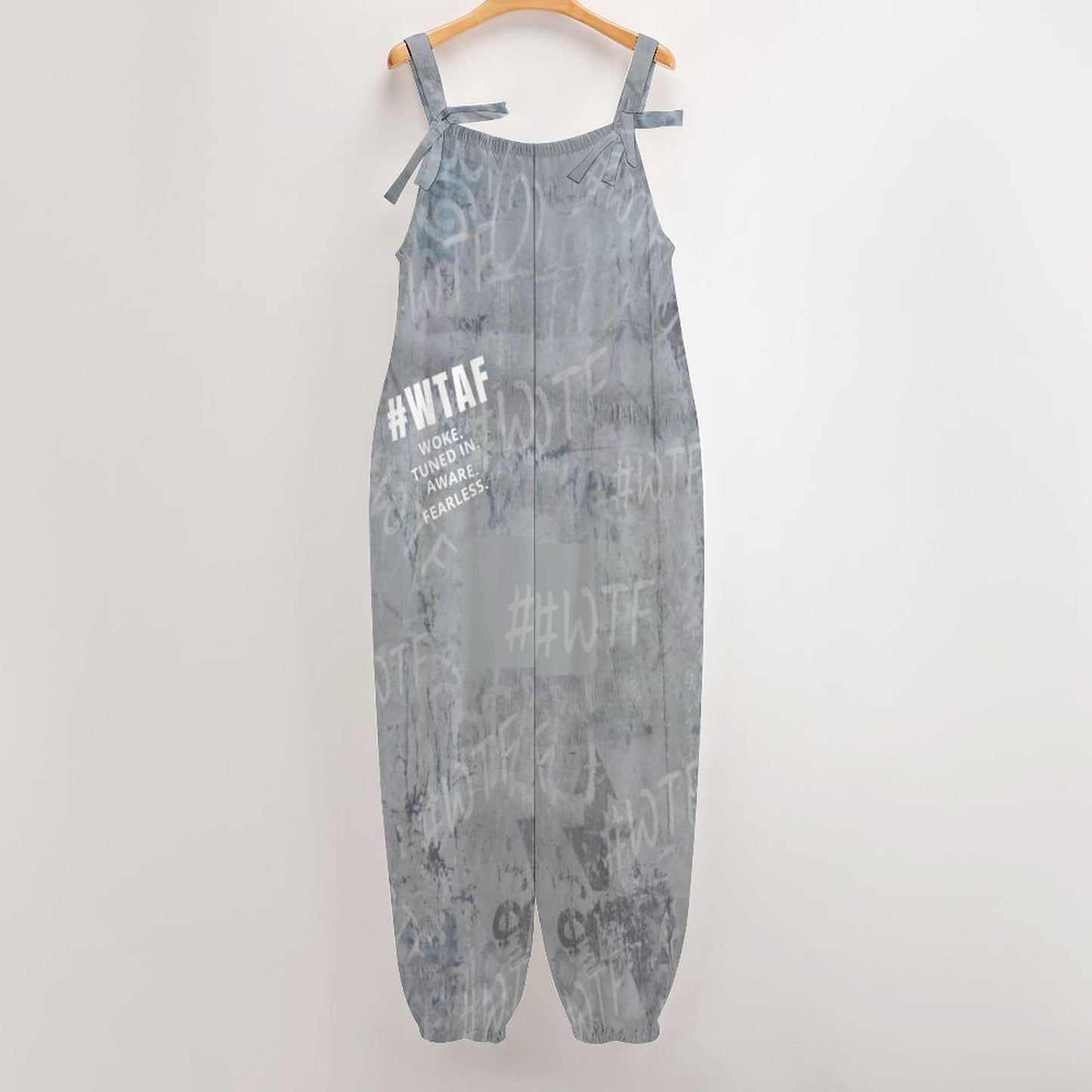 WTAF Baggy Jumpsuit – Oversized Bow Strap Streetwear Romper Baggy Suspender Jumpsuit