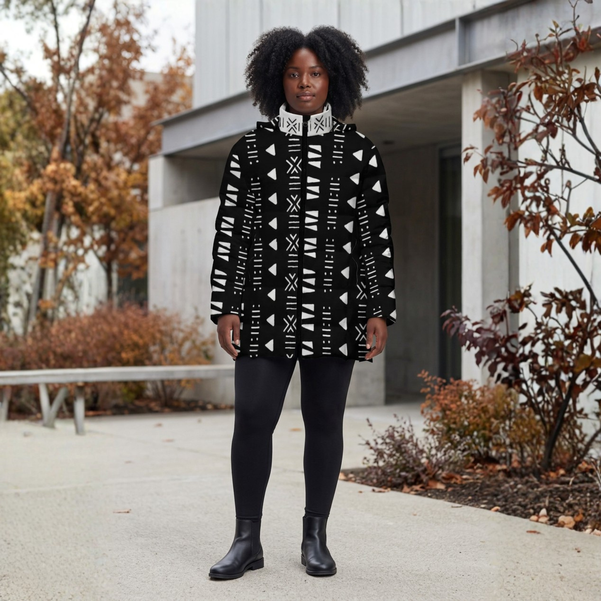 Bogolan Print Puffer Coat | Women's | Savanna Series | Kinky Nomad