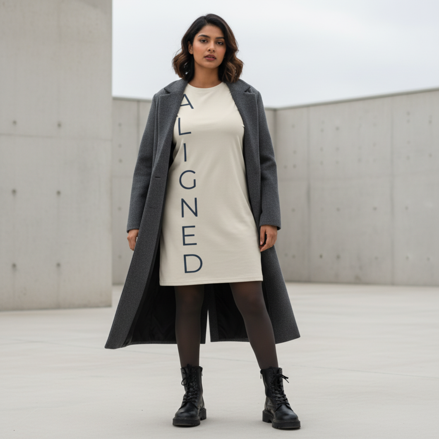Aligned T-Shirt Dress | Minimalist Statement Dress for Everyday Balance