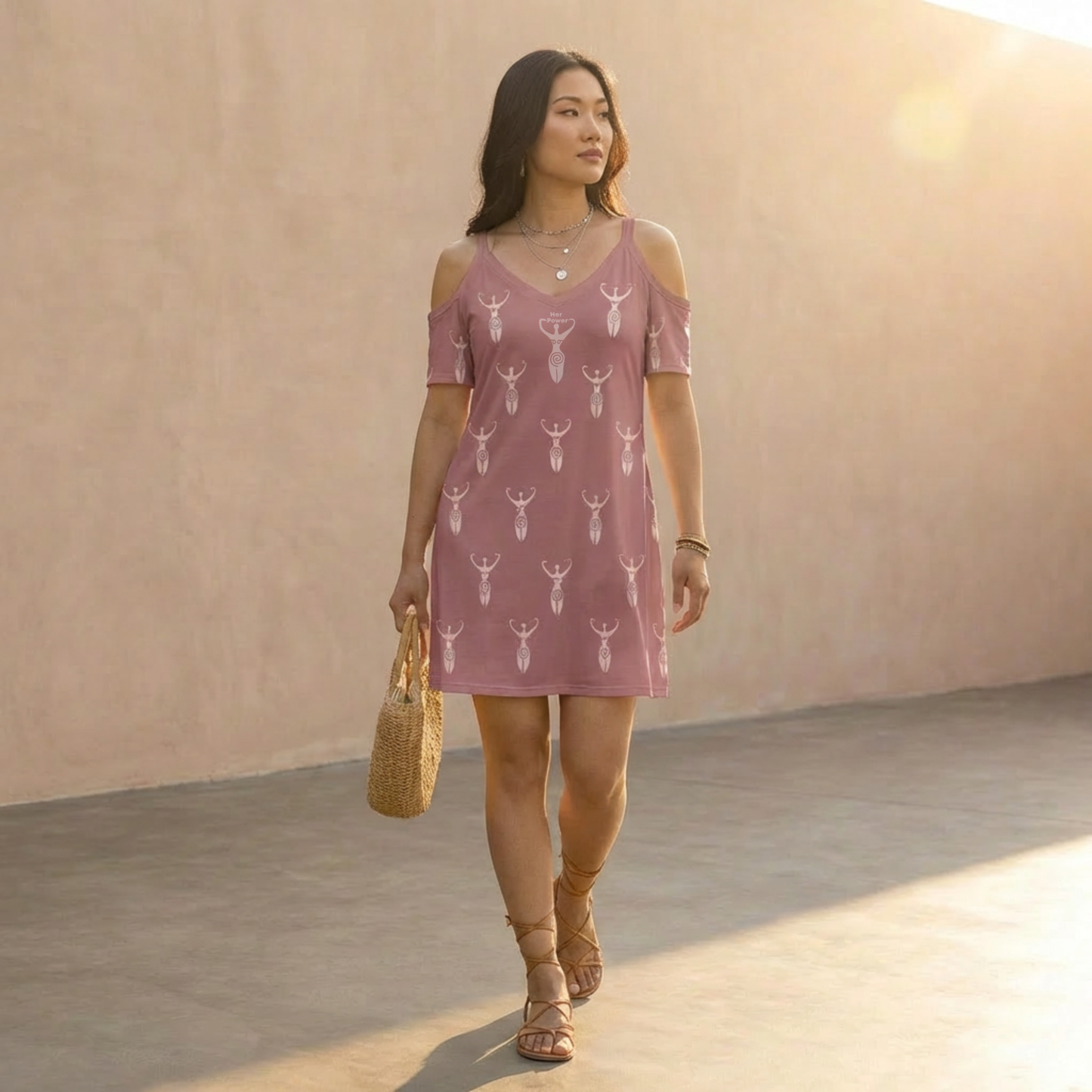 Power Goddess Cold Shoulder Short Sleeve V Neck Dress