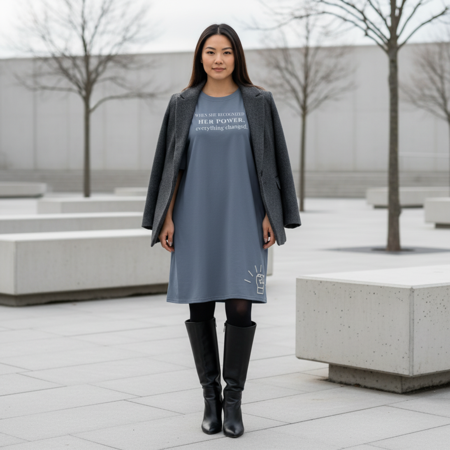 When She Recognized Her Power T-Shirt Dress – Oversized Empowerment Streetwear