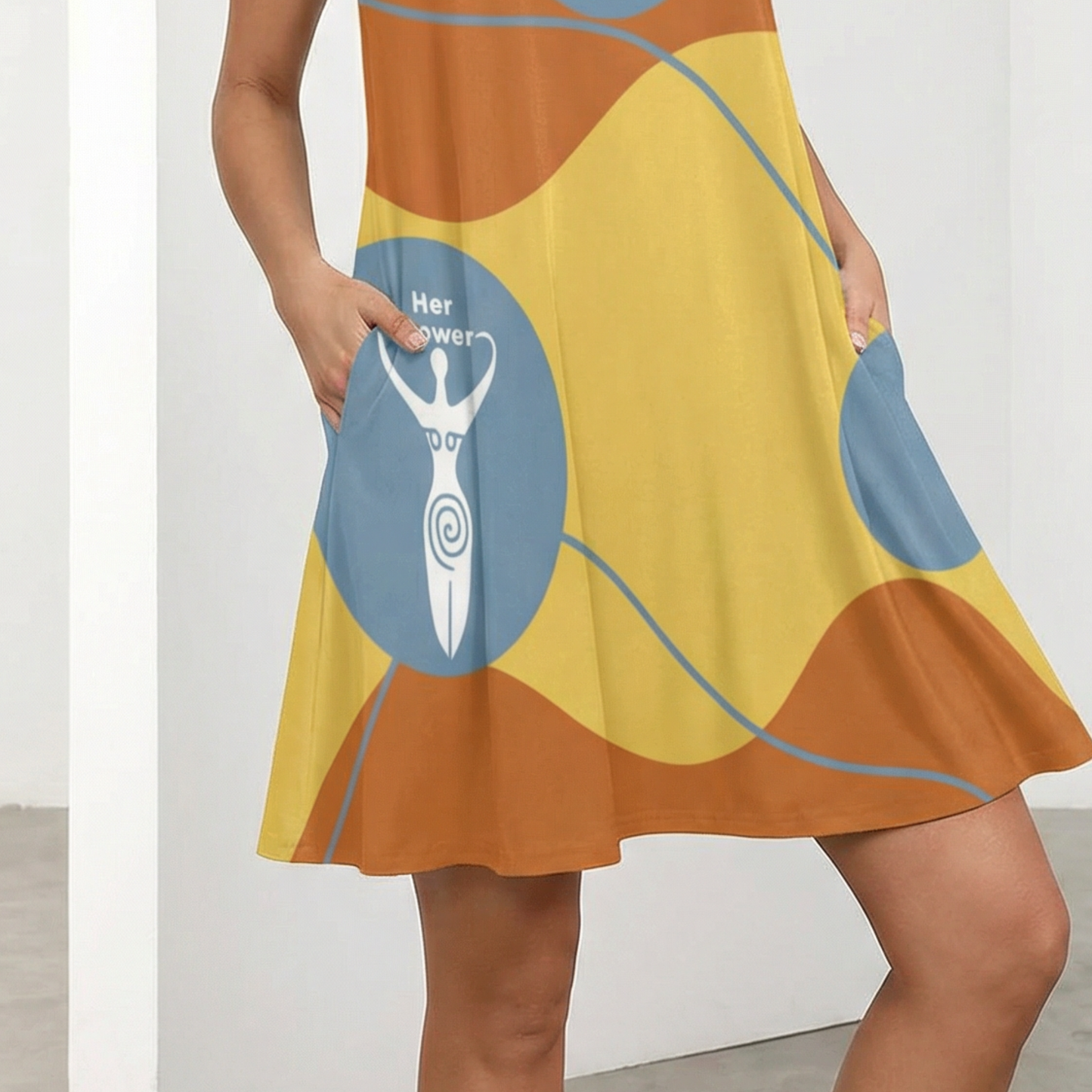 MOD Her Power Goddess Sleeveless Abstract Print Dress – Casual Summer Mini Dress for Women