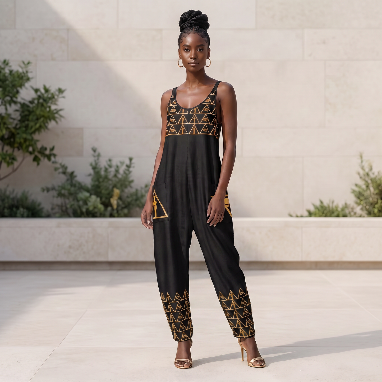Isis V-Neck Jumpsuit | Kemet Series | Black & Gold | Kinky Nomad