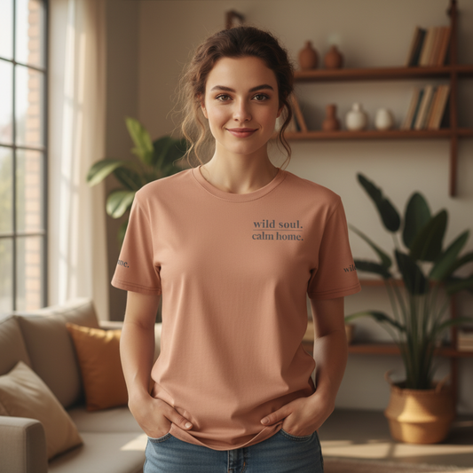 Wild Soul Calm Home Cotton T-Shirt | Earth-Tone Statement Tee