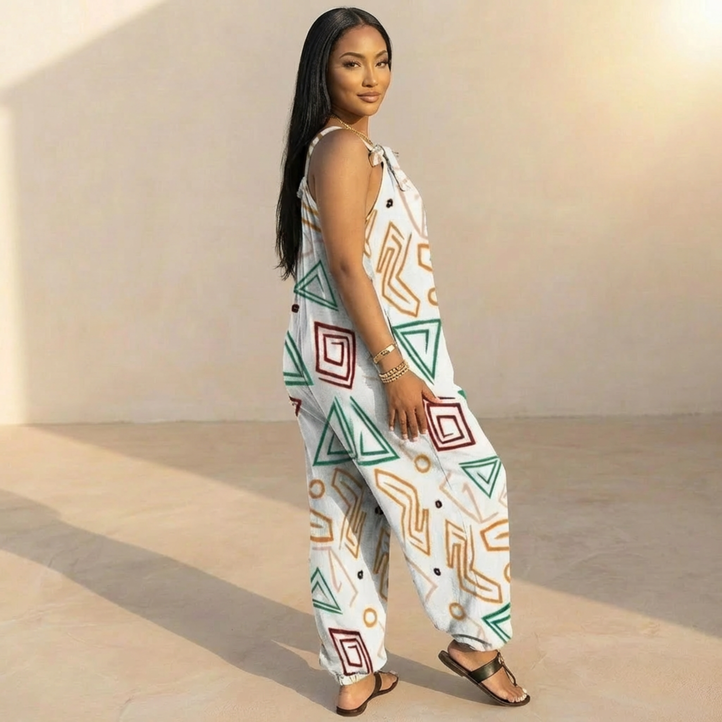Let's Dance Casual Baggy Jumpsuit for Women – Boho Loose Overall with Bow Strap