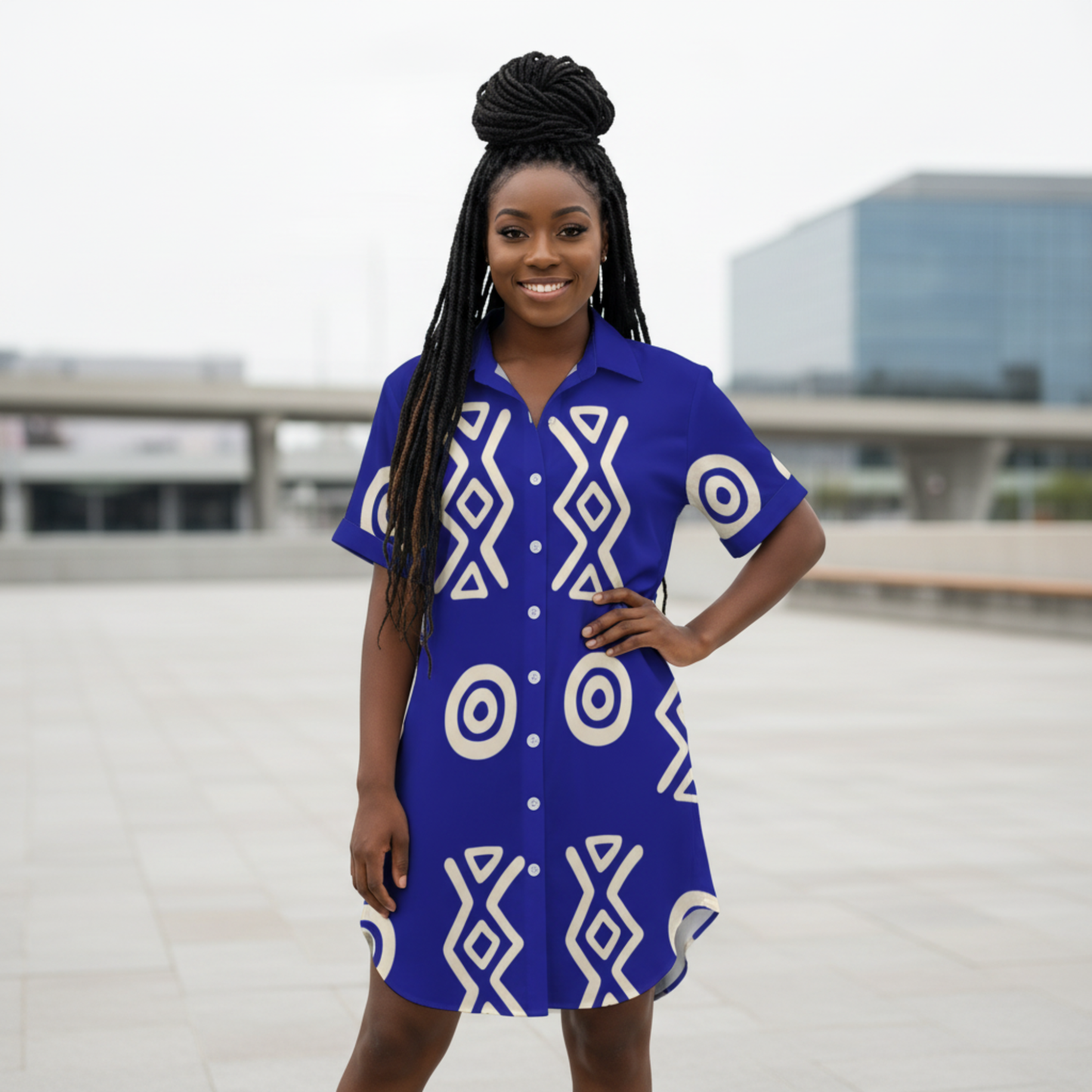 Button Front Shirt Dress | Angles Savanna Indigo Gold | Kinky Nomad