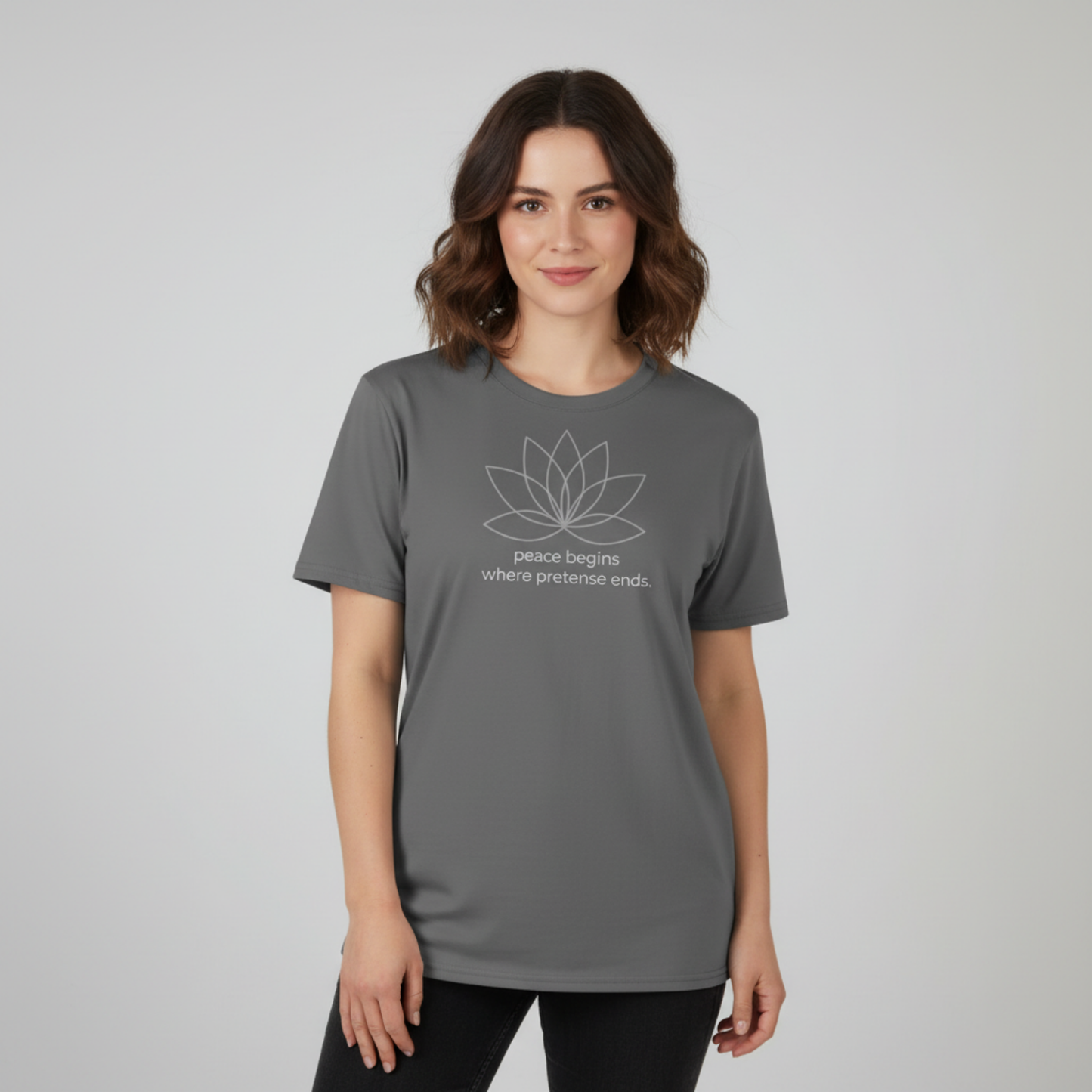 Peace Begins Where Pretense Ends Cotton T-Shirt | Minimal Lotus Tee