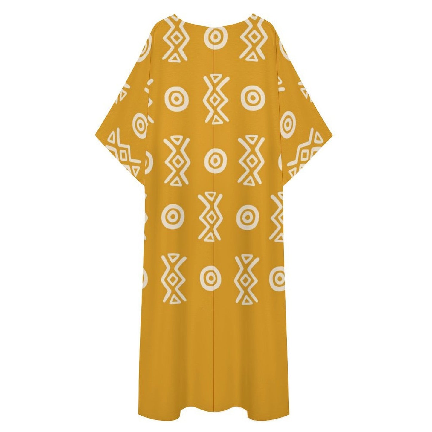 Savanna Gold Kaftan Dress – V Neck Afro Print Maxi Dress with Pockets | Kinky Nomad