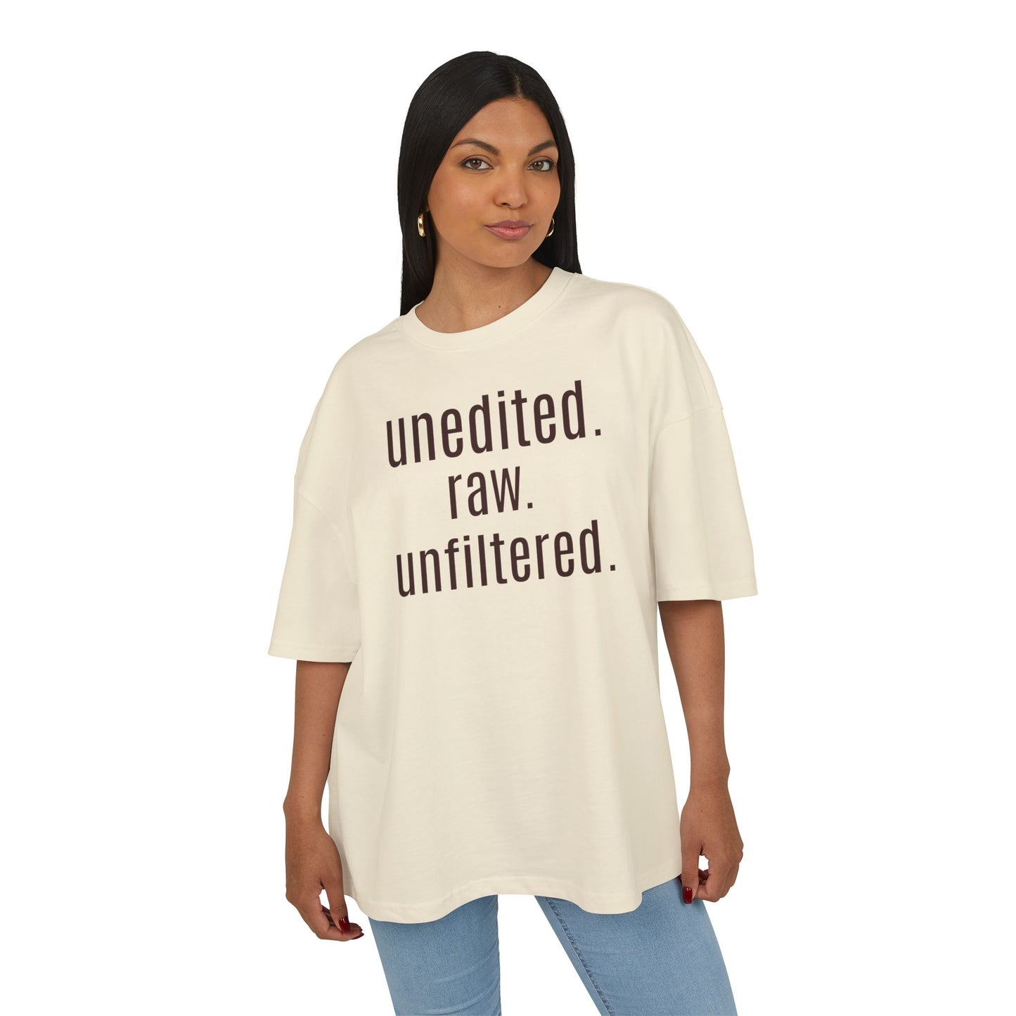 Unisex Heavy Cotton Box Tee – “unedited. raw. unfiltered.” Oversized Graphic T-Shirt