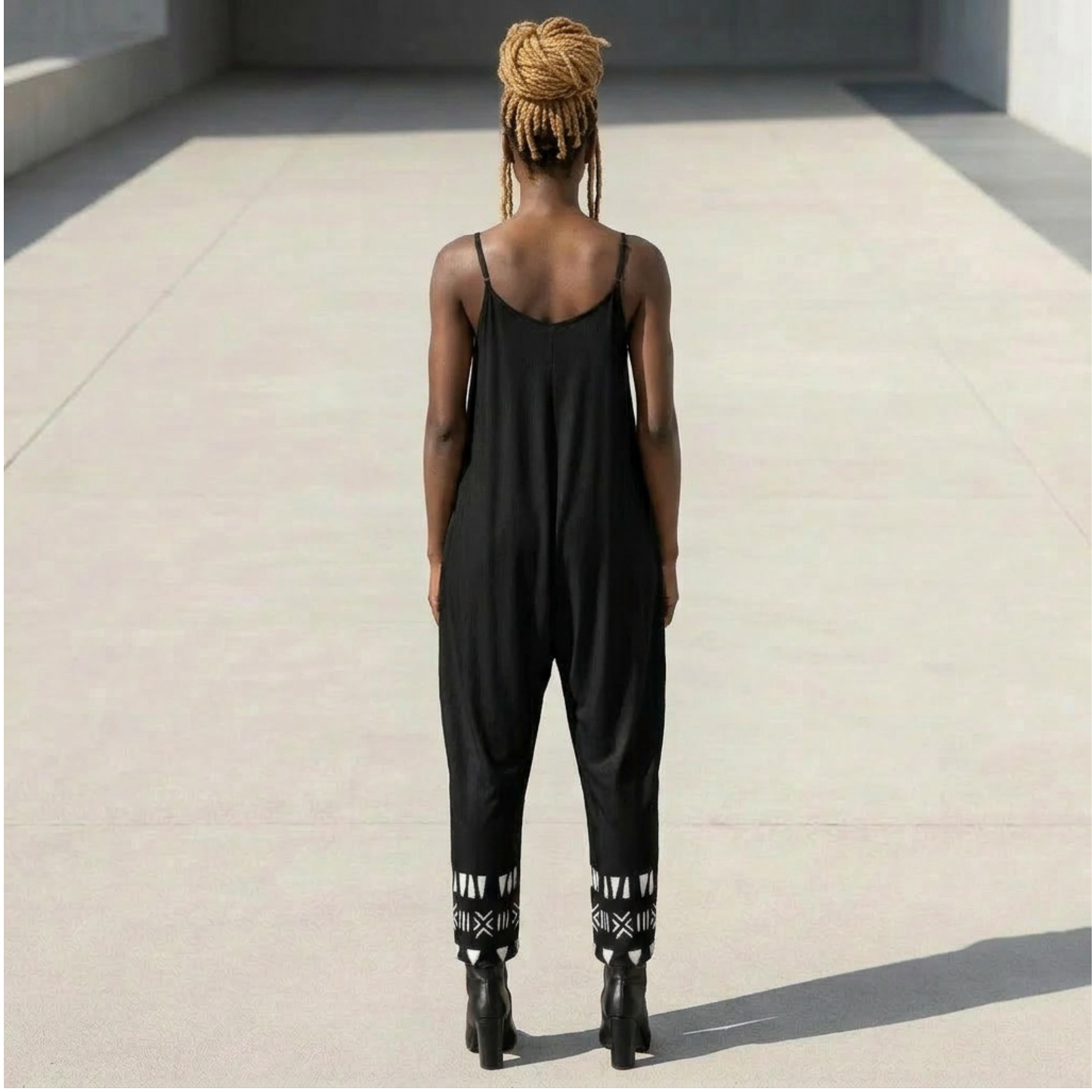 Bogolan Print V-Neck Jumpsuit | Afro Boho | Mud Cloth | Kinky Nomad