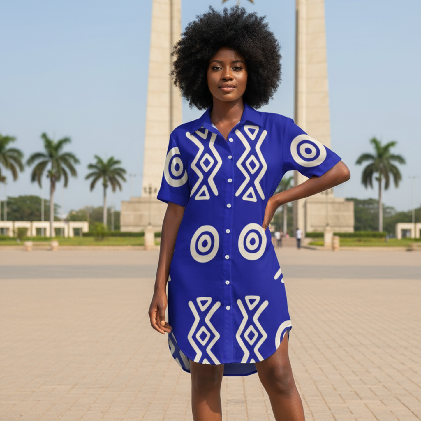Button Front Shirt Dress | Angles Savanna Indigo Gold | Kinky Nomad