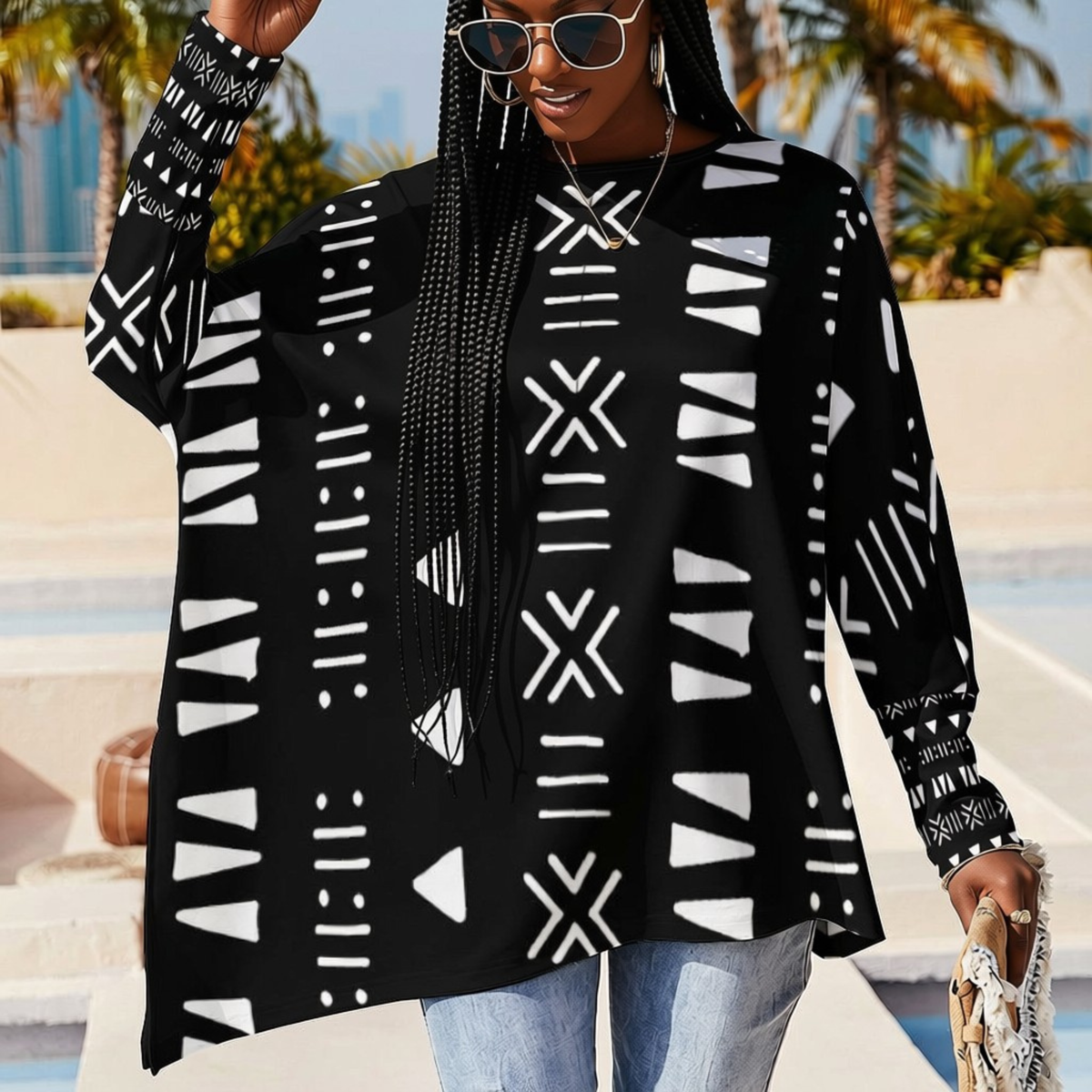 Mud Cloth PRINT Asymmetric Top | Savanna Series | Women's | Kinky Nomad