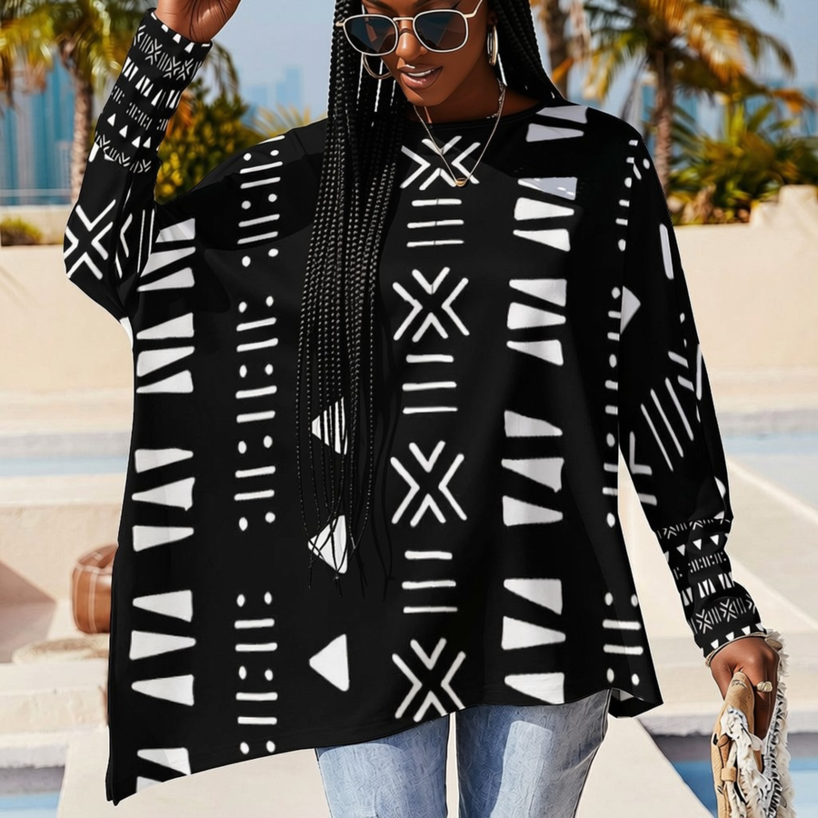 Mud Cloth PRINT Asymmetric Top | Savanna Series | Women's | Kinky Nomad