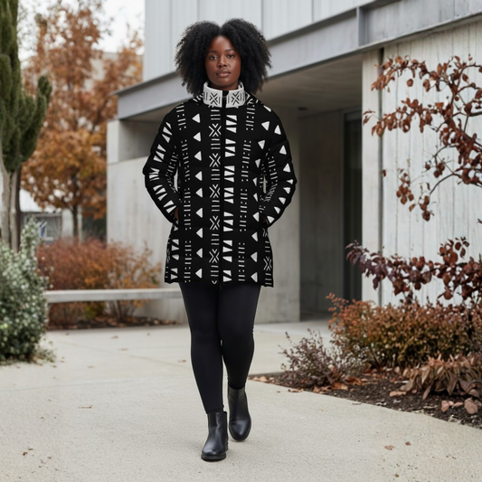 Bogolan Print Puffer Coat | Women's | Savanna Series | Kinky Nomad