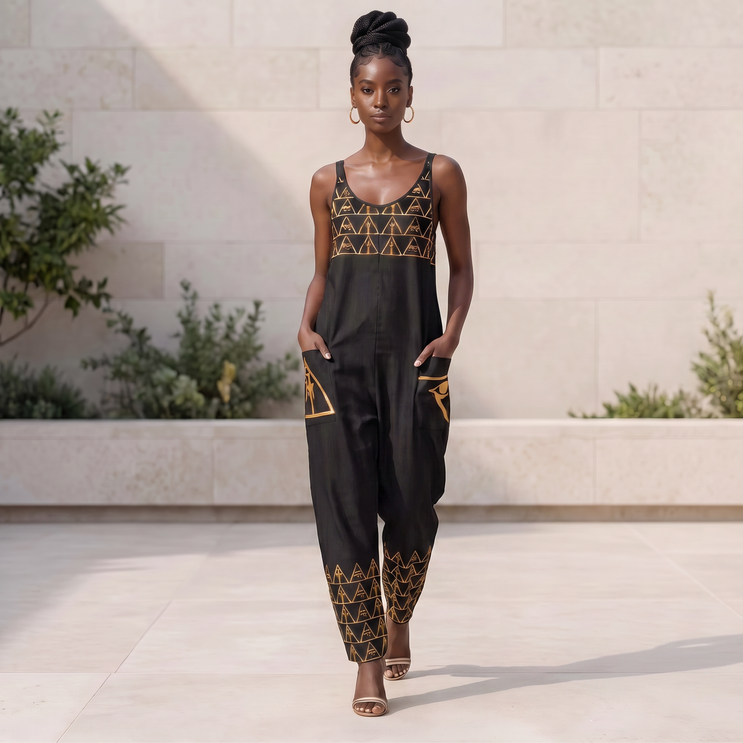Isis V-Neck Jumpsuit | Kemet Series | Black & Gold | Kinky Nomad