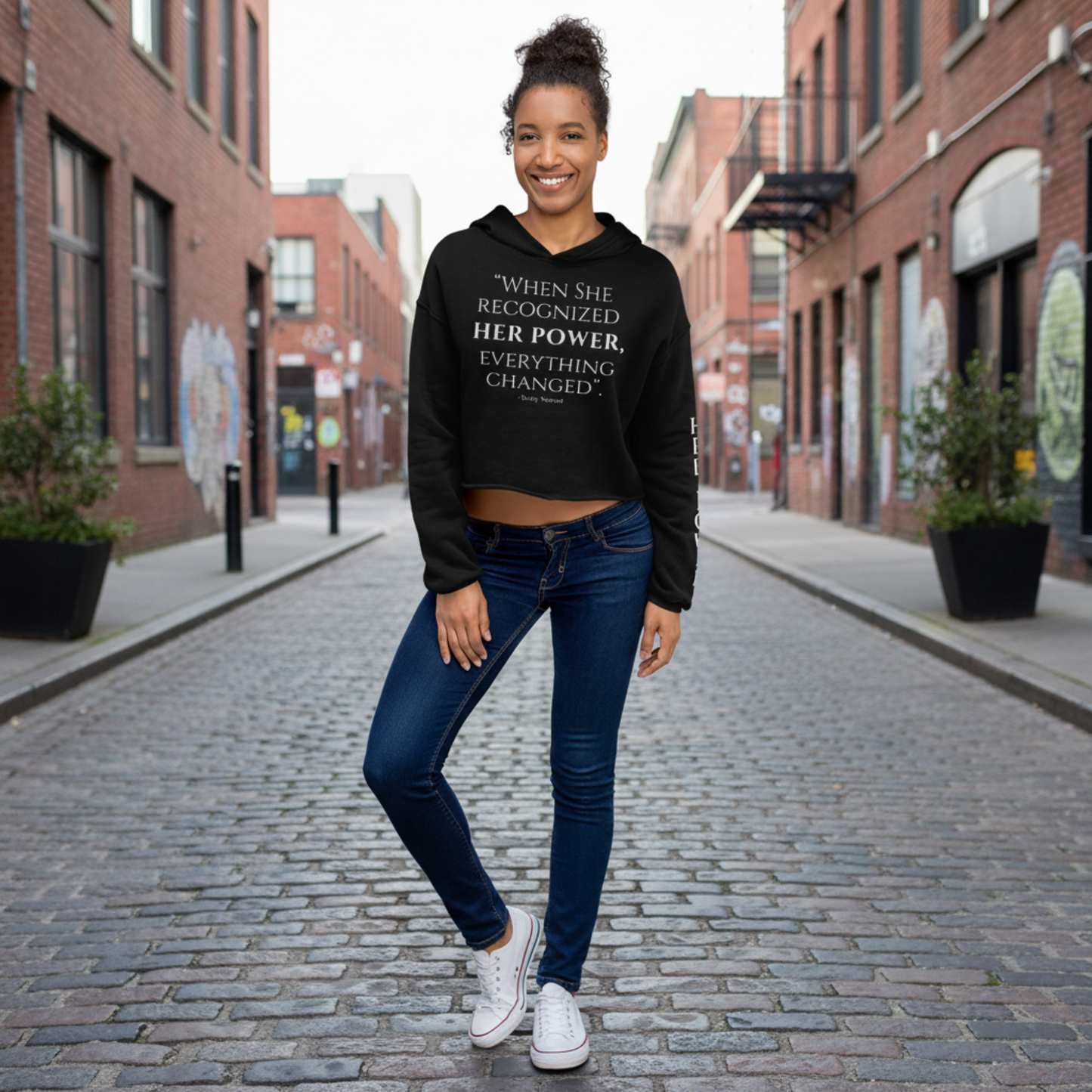 Her Power Cropped Hoodie – “Everything Changed” Statement Sweatshirt by Kinky Nomad