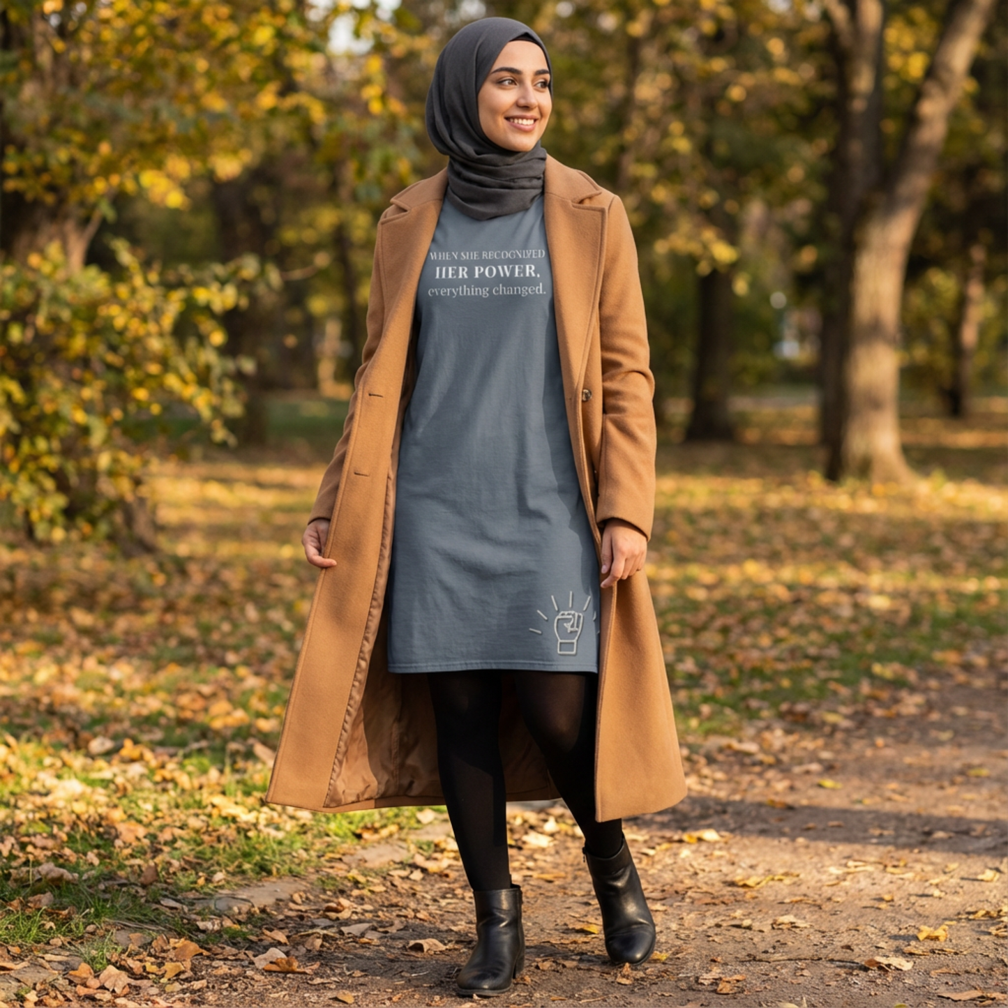 When She Recognized Her Power T-Shirt Dress – Oversized Empowerment Streetwear