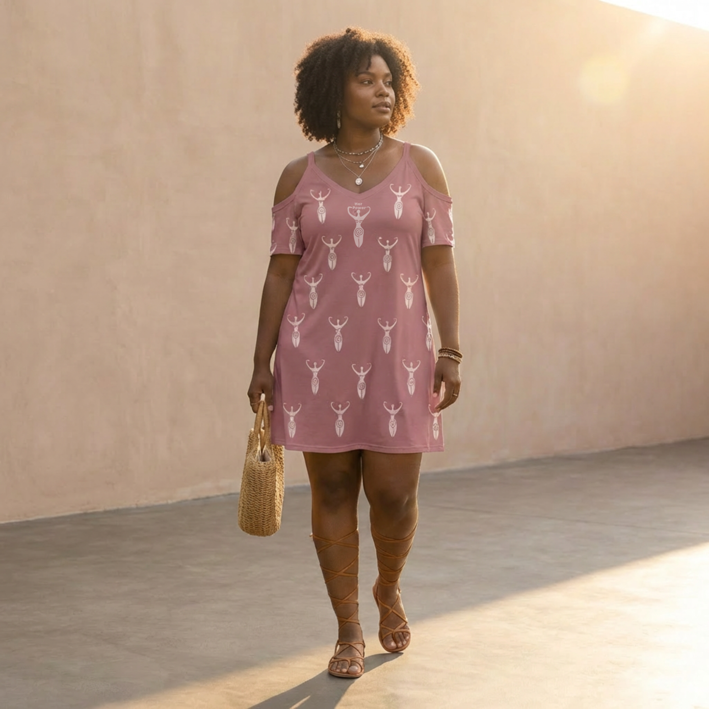 Power Goddess Cold Shoulder Short Sleeve V Neck Dress