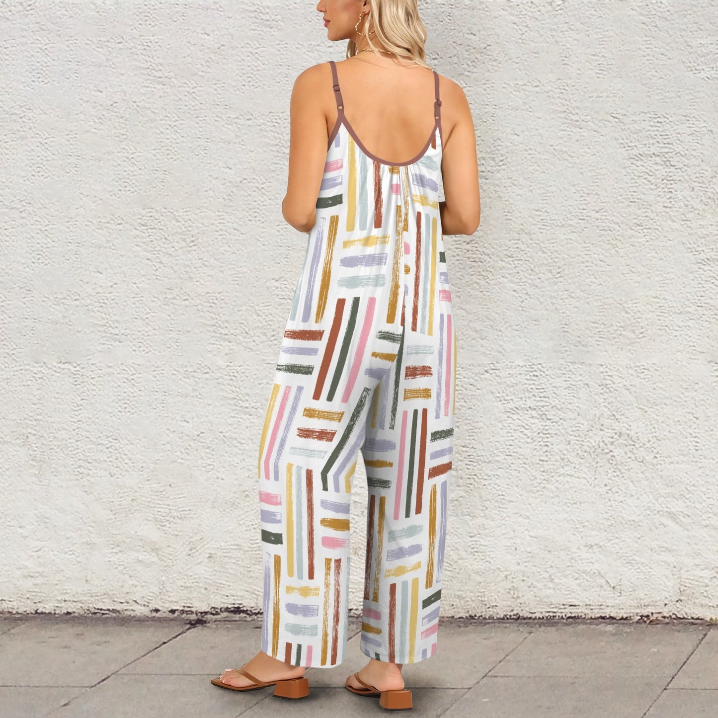 Colorful Boho Jumpsuit for Women | Wide Leg Summer Romper | Casual Sleeveless Outfit with Pockets