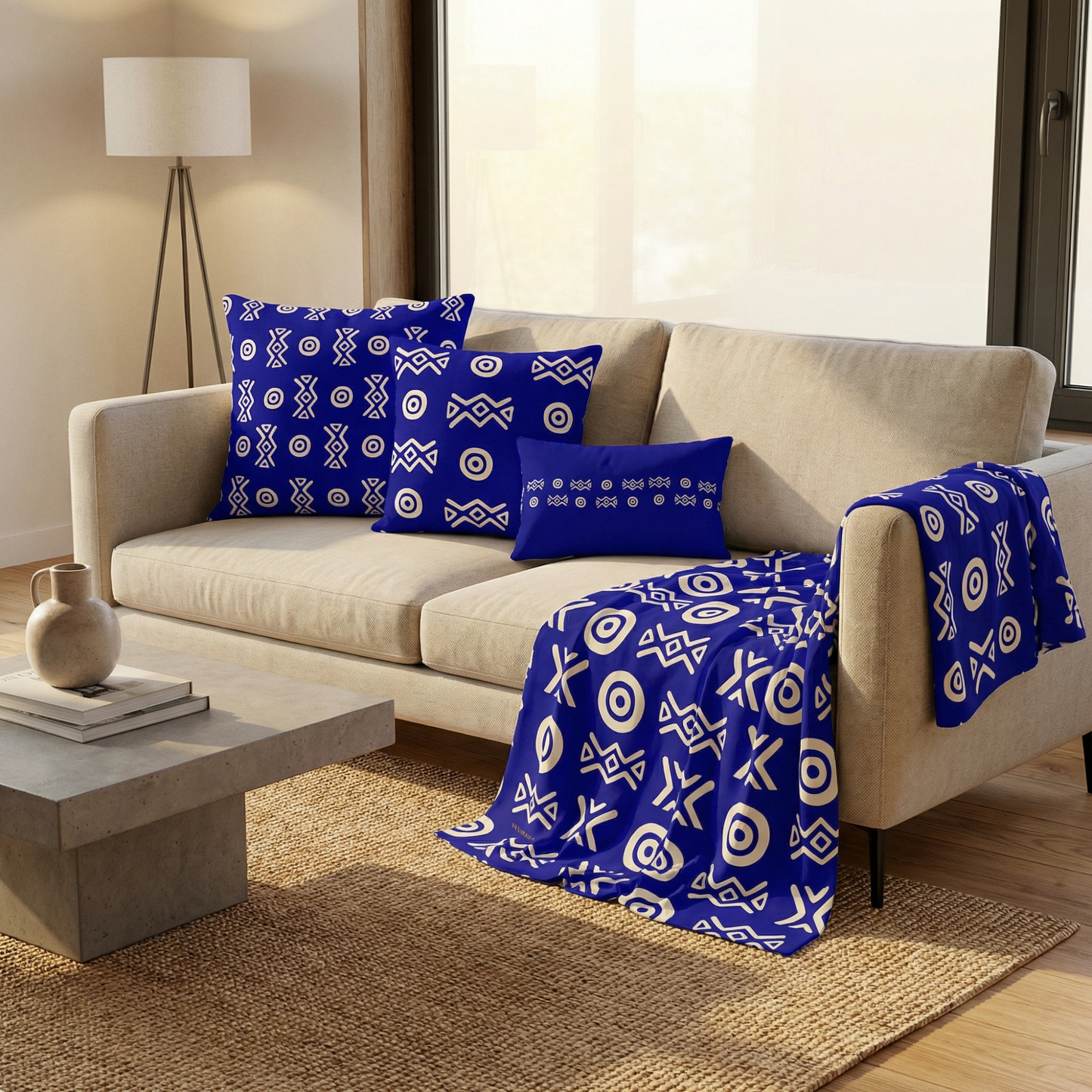 Savanna Indigo Throw Pillow (22x22, 18x18, Lumbar 20x12)