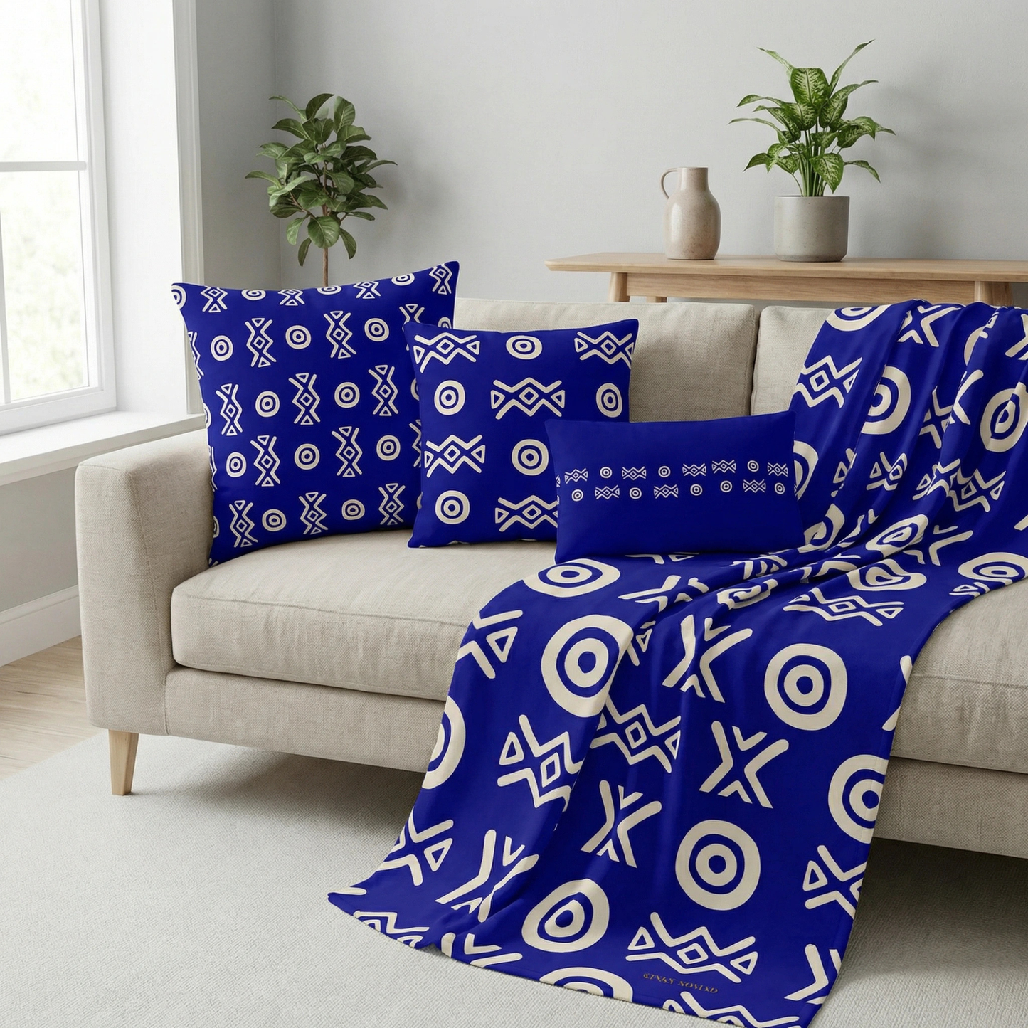 Savanna Indigo Throw Pillow (22x22, 18x18, Lumbar 20x12)