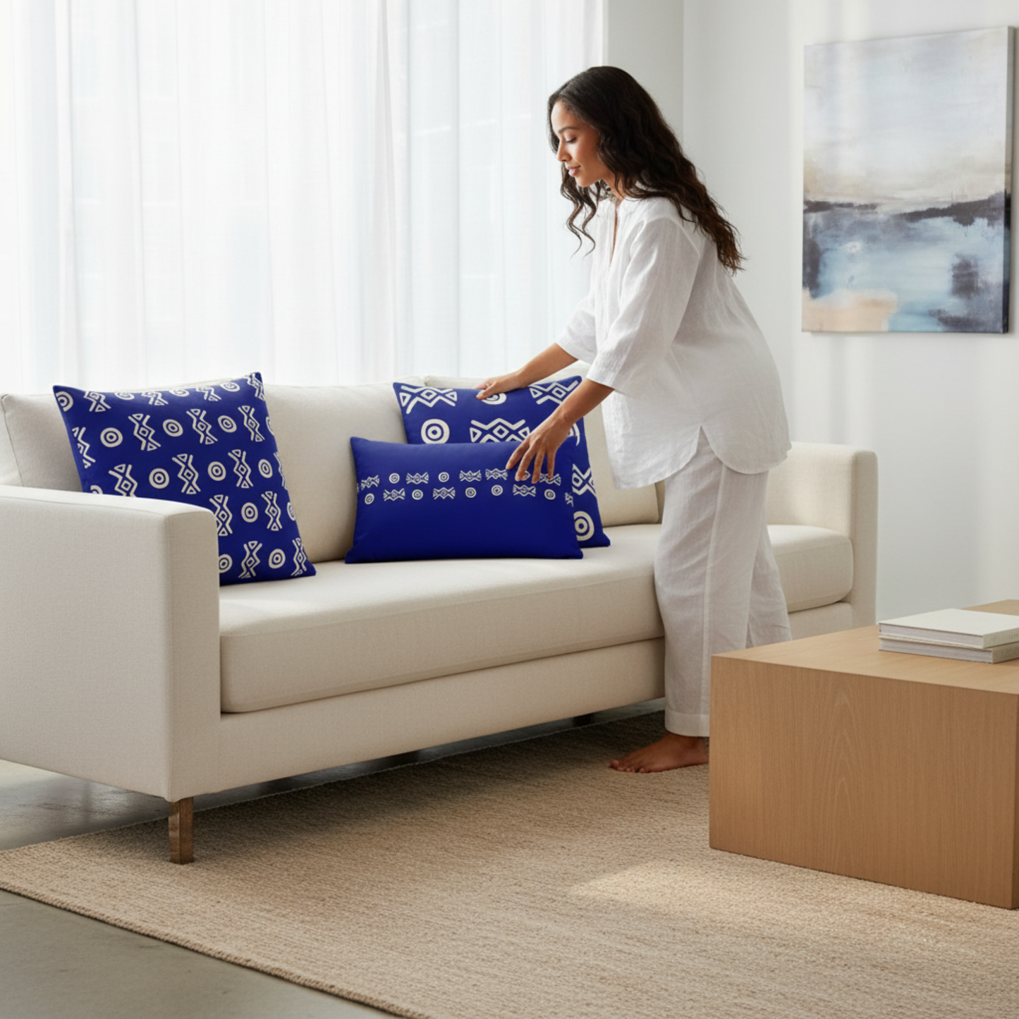 Savanna Indigo Throw Pillow (22x22, 18x18, Lumbar 20x12)