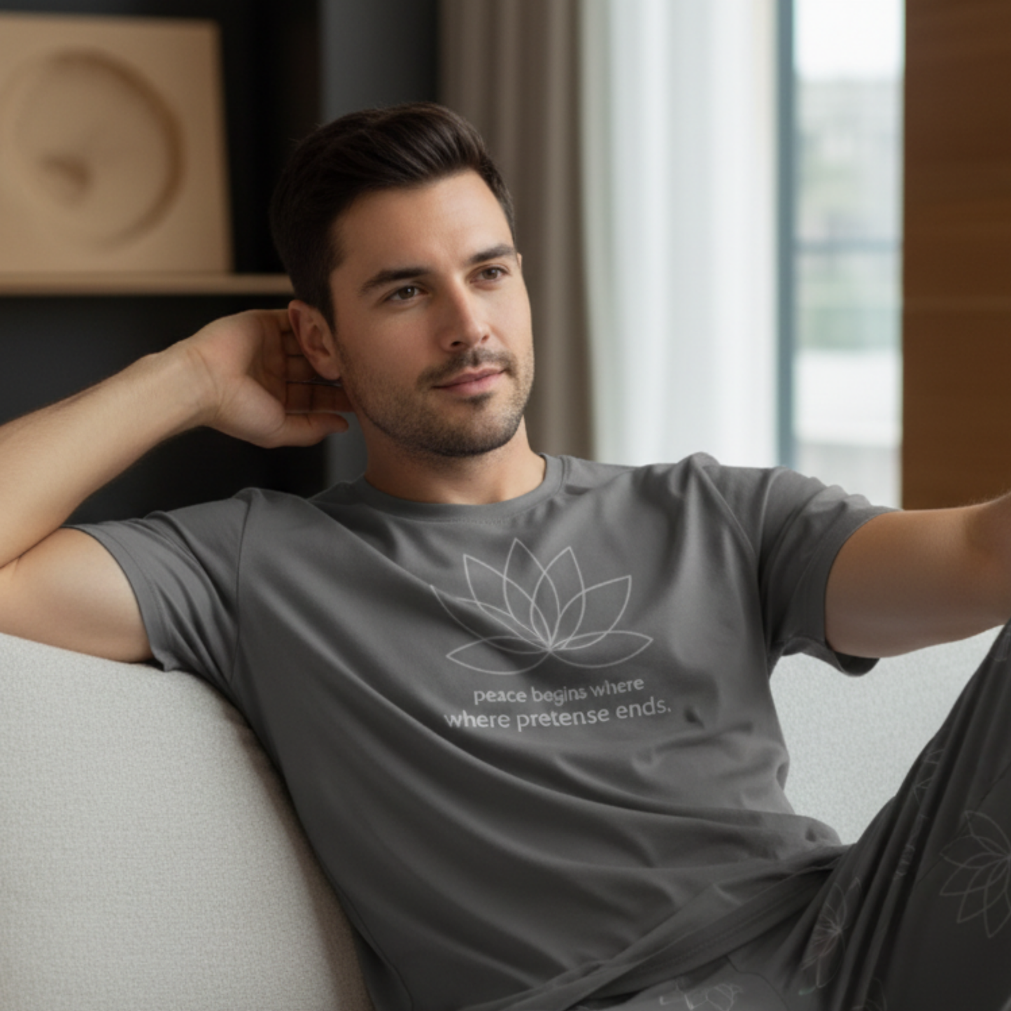 Peace Begins Where Pretense Ends Cotton T-Shirt | Minimal Lotus Tee