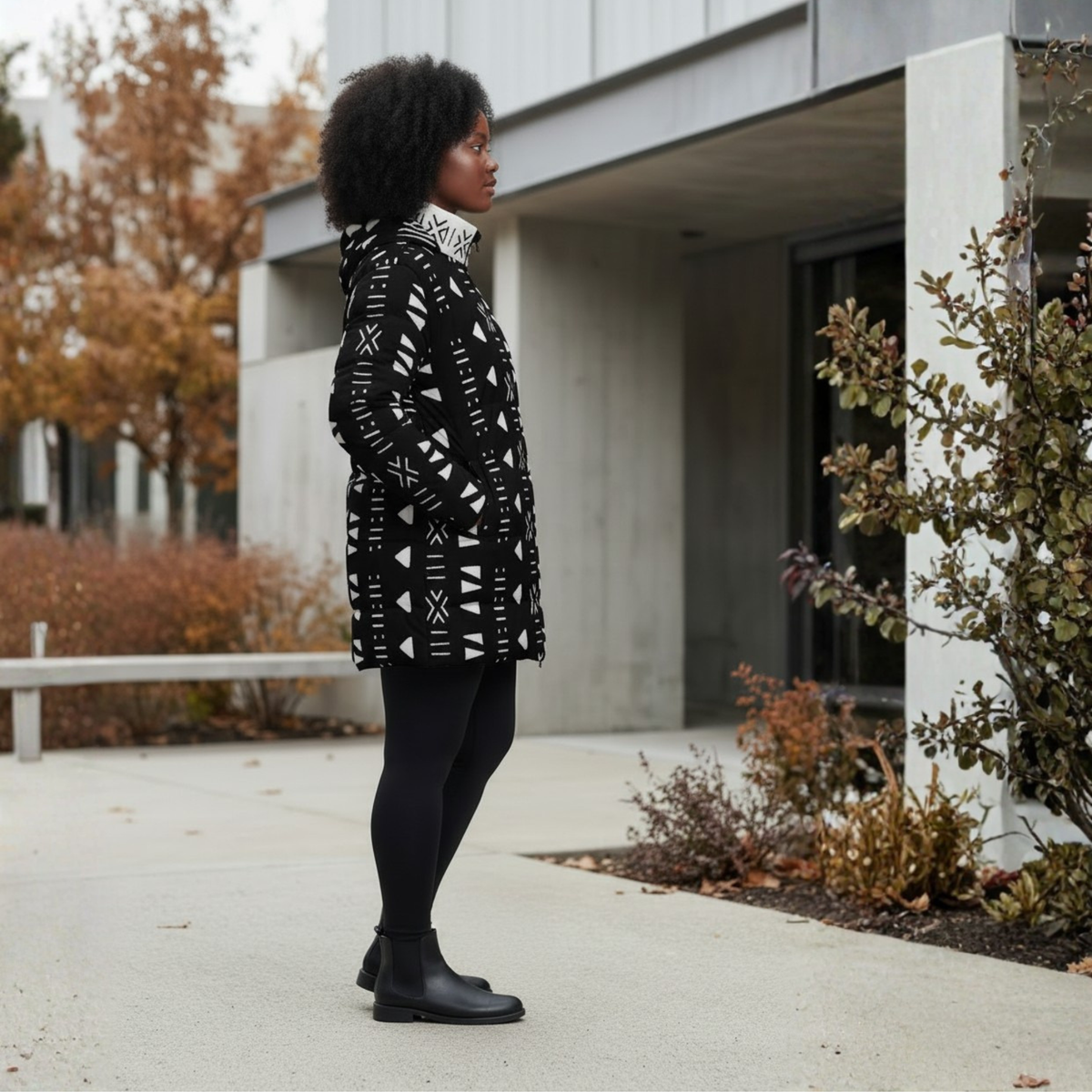 Bogolan Print Puffer Coat | Women's | Savanna Series | Kinky Nomad