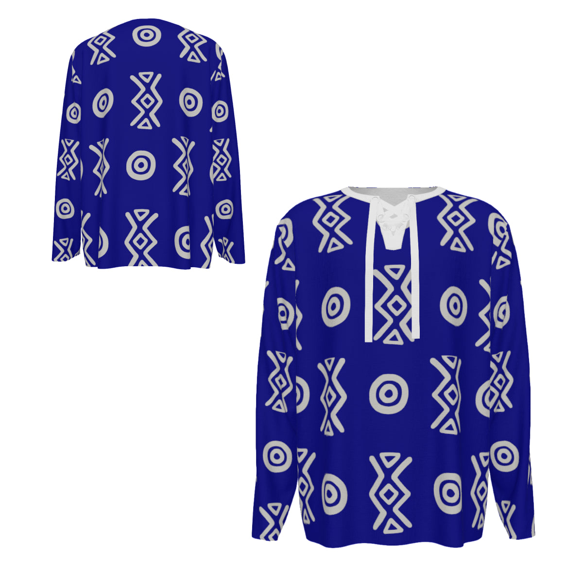 African Linen Shirt | Adinkra-Inspired Geometric Long Sleeve | Savanna Collection | Kinky Nomad