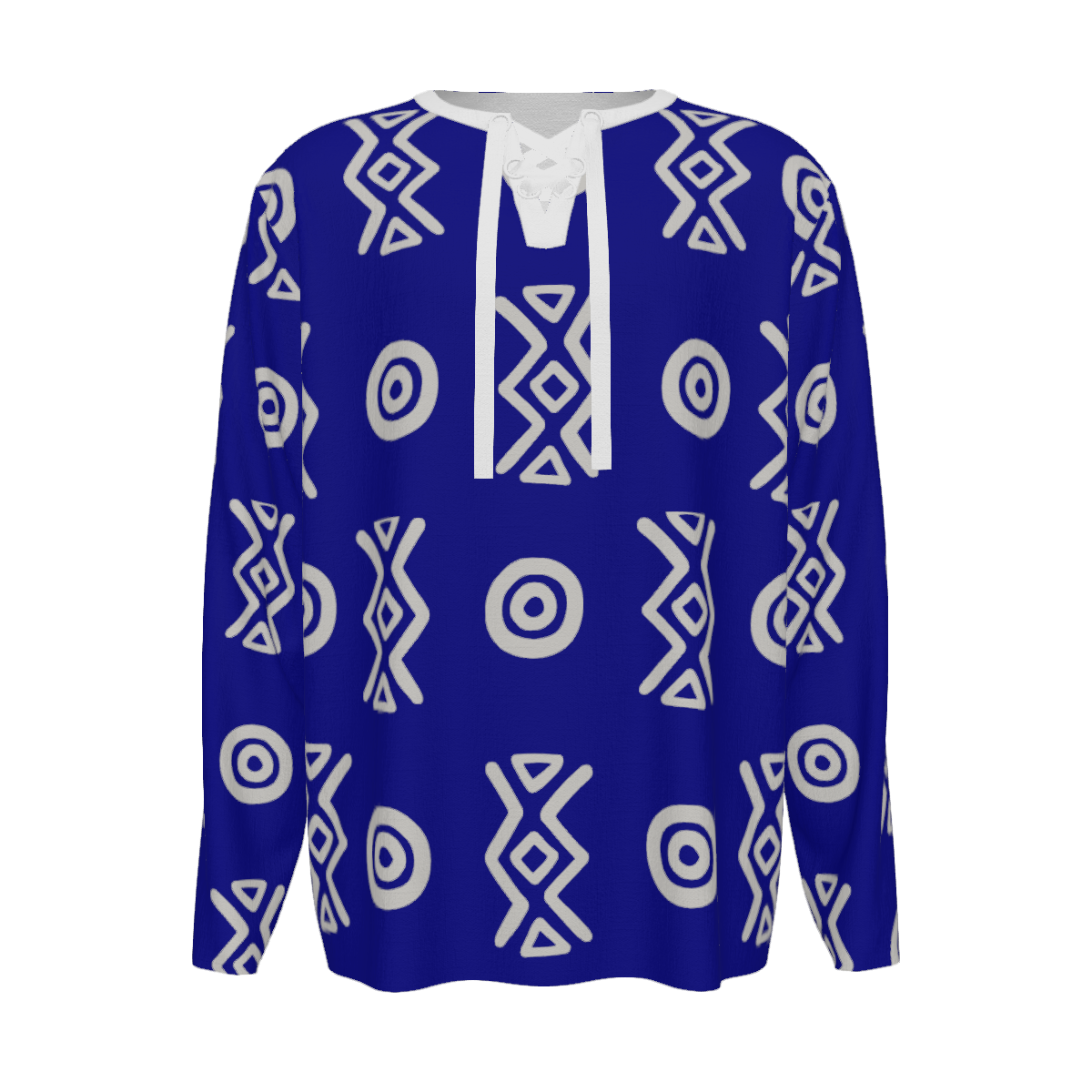 African Linen Shirt | Adinkra-Inspired Geometric Long Sleeve | Savanna Collection | Kinky Nomad