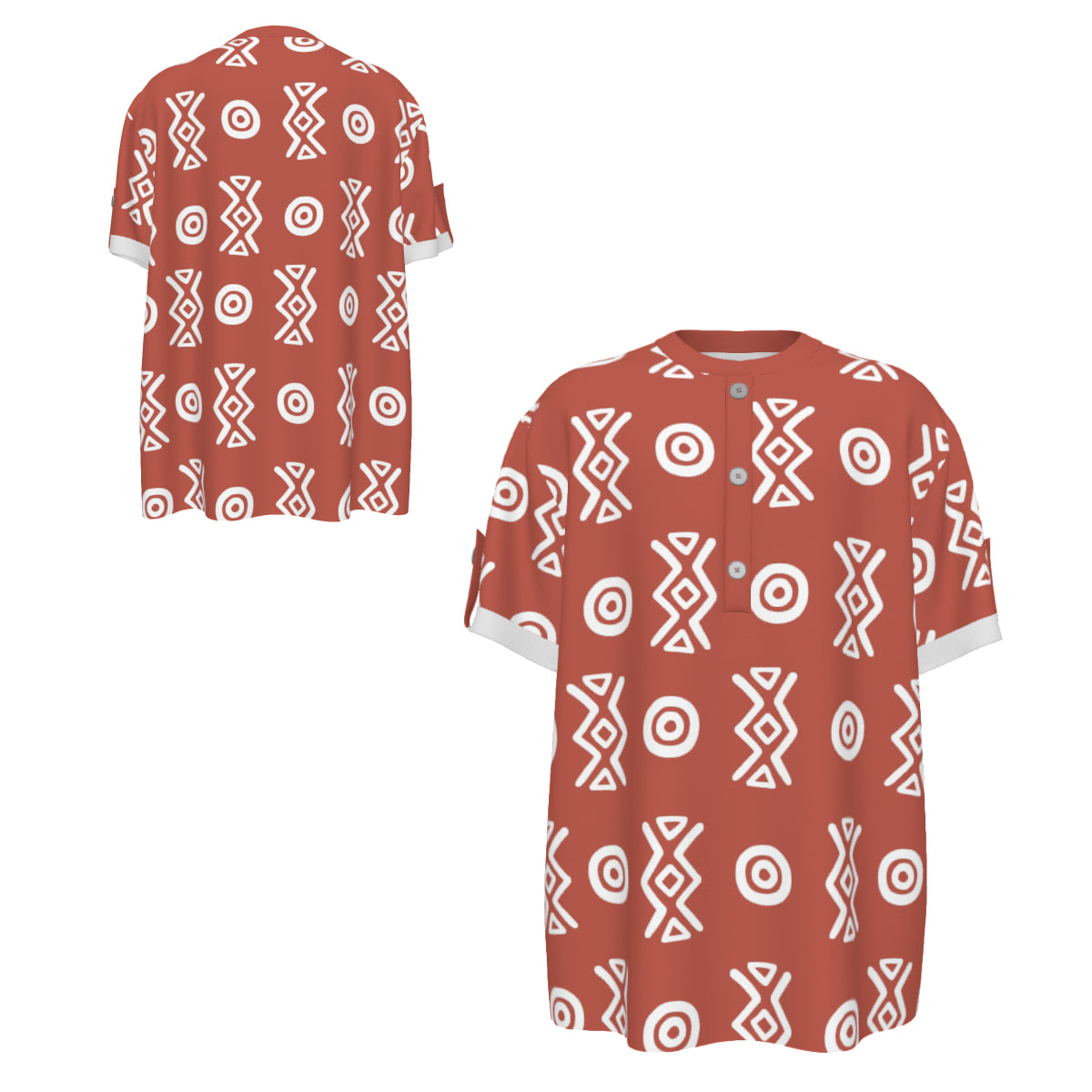 African Henley Shirt | Savanna Earth Adinkra-Inspired Short Sleeve | Savanna Collection | Kinky Nomad