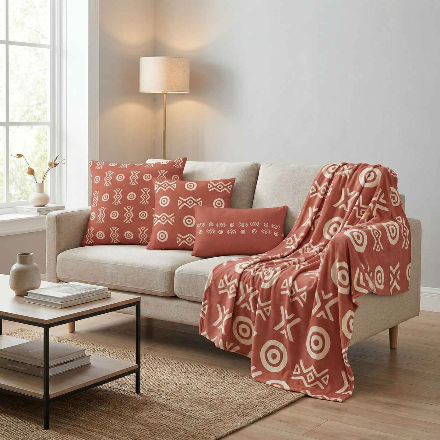 Savanna Earth Throw Blanket – Afro-Modern Tribal Print Cozy Decor