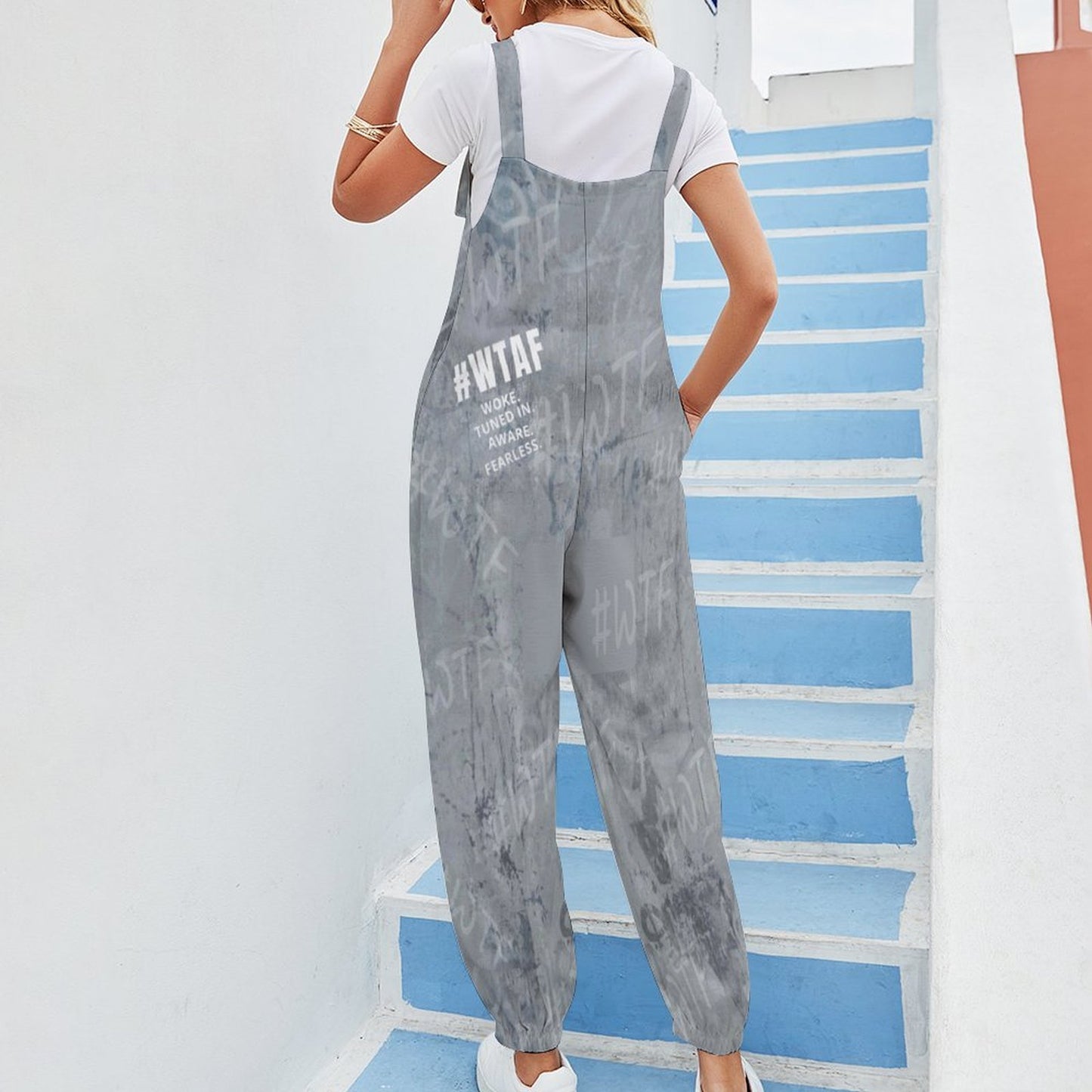 WTAF Baggy Jumpsuit – Oversized Bow Strap Streetwear Romper Baggy Suspender Jumpsuit