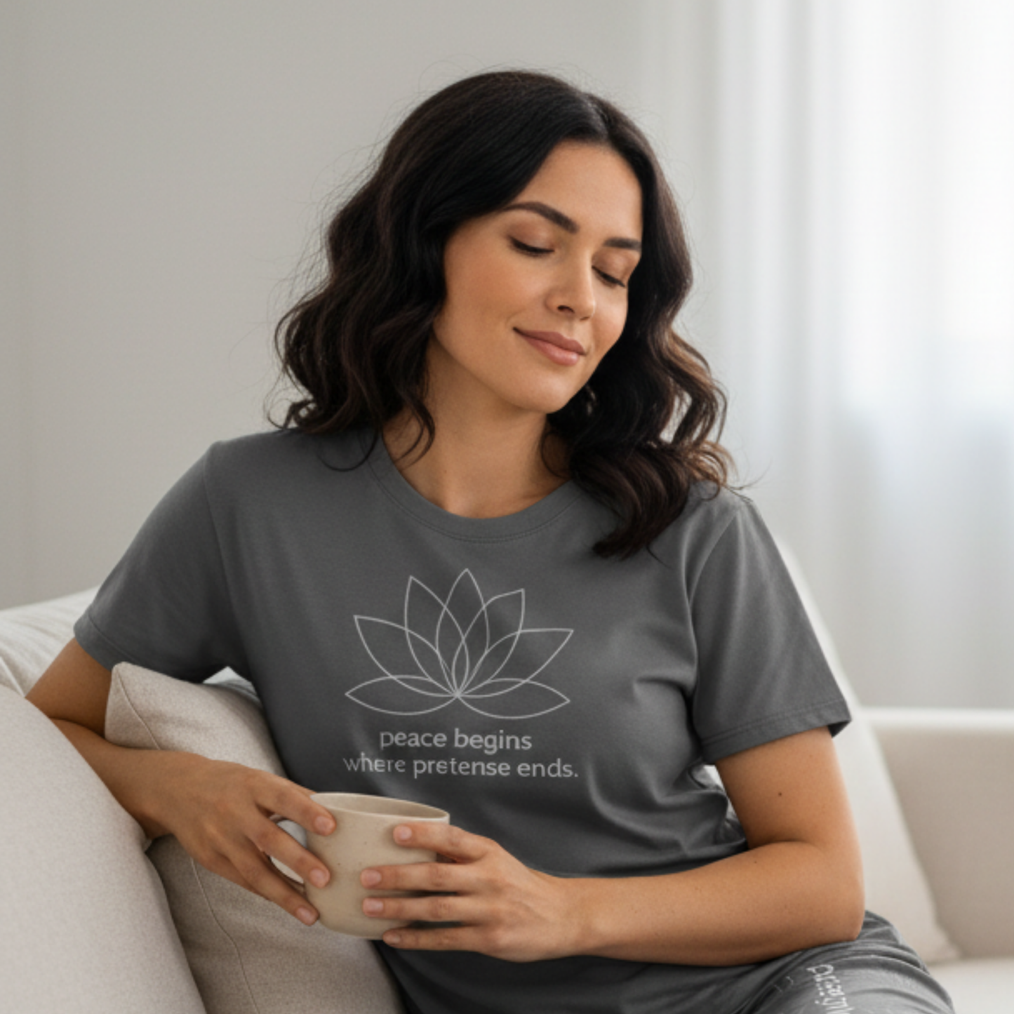 Peace Begins Where Pretense Ends Cotton T-Shirt | Minimal Lotus Tee