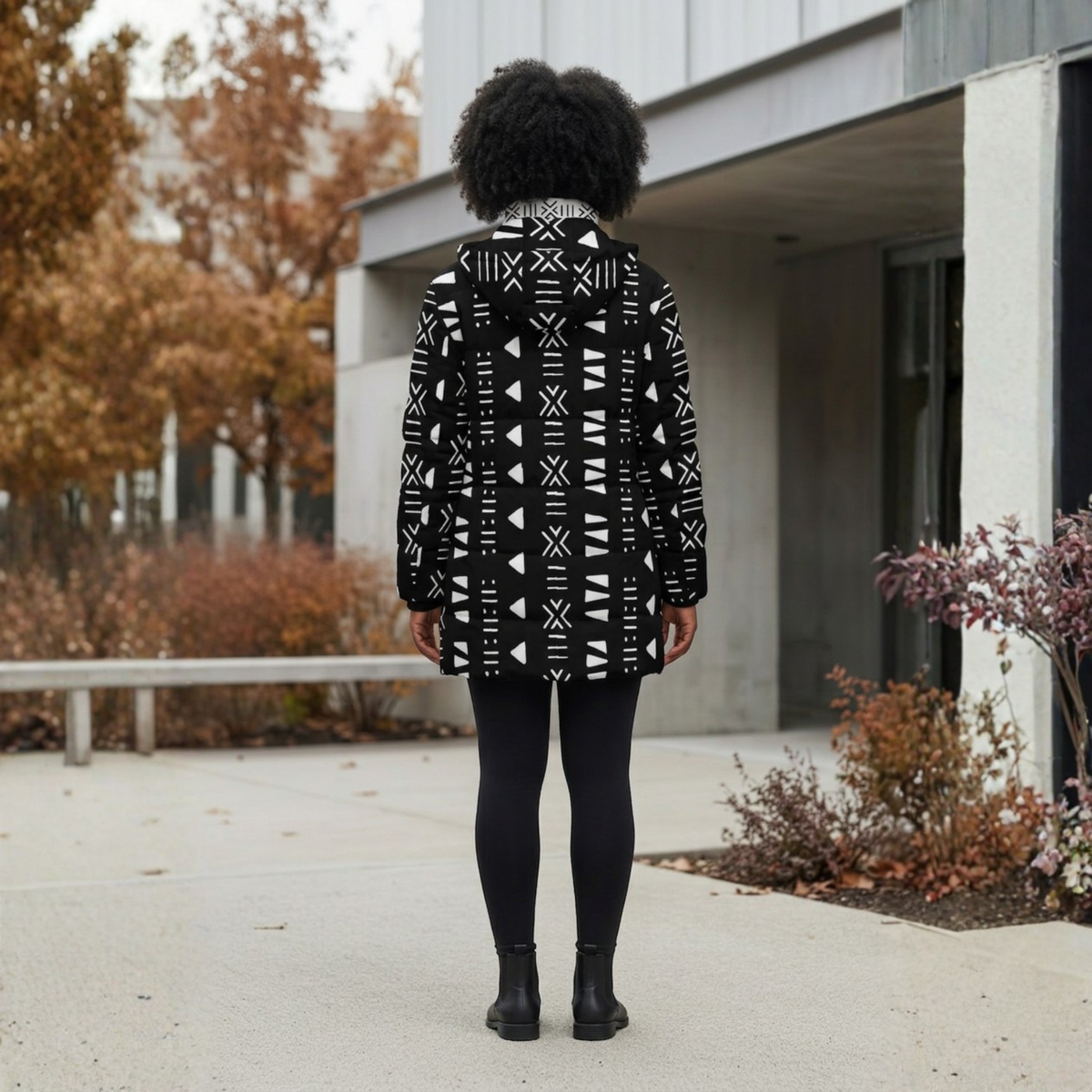 Bogolan Print Puffer Coat | Women's | Savanna Series | Kinky Nomad
