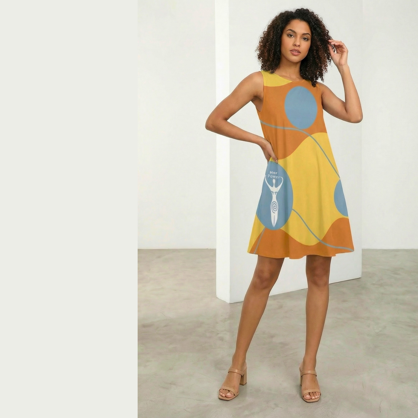 MOD Her Power Goddess Sleeveless Abstract Print Dress – Casual Summer Mini Dress for Women