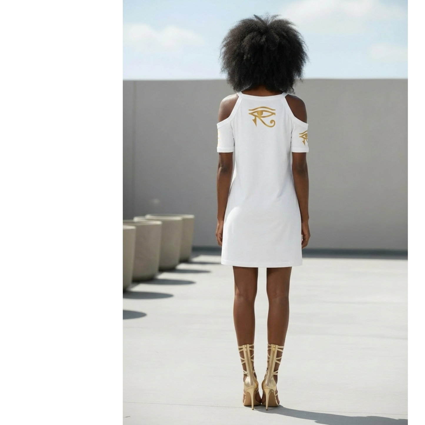 Isis Cold Shoulder Dress | Gold Print | Kemet Series | Kinky Nomad