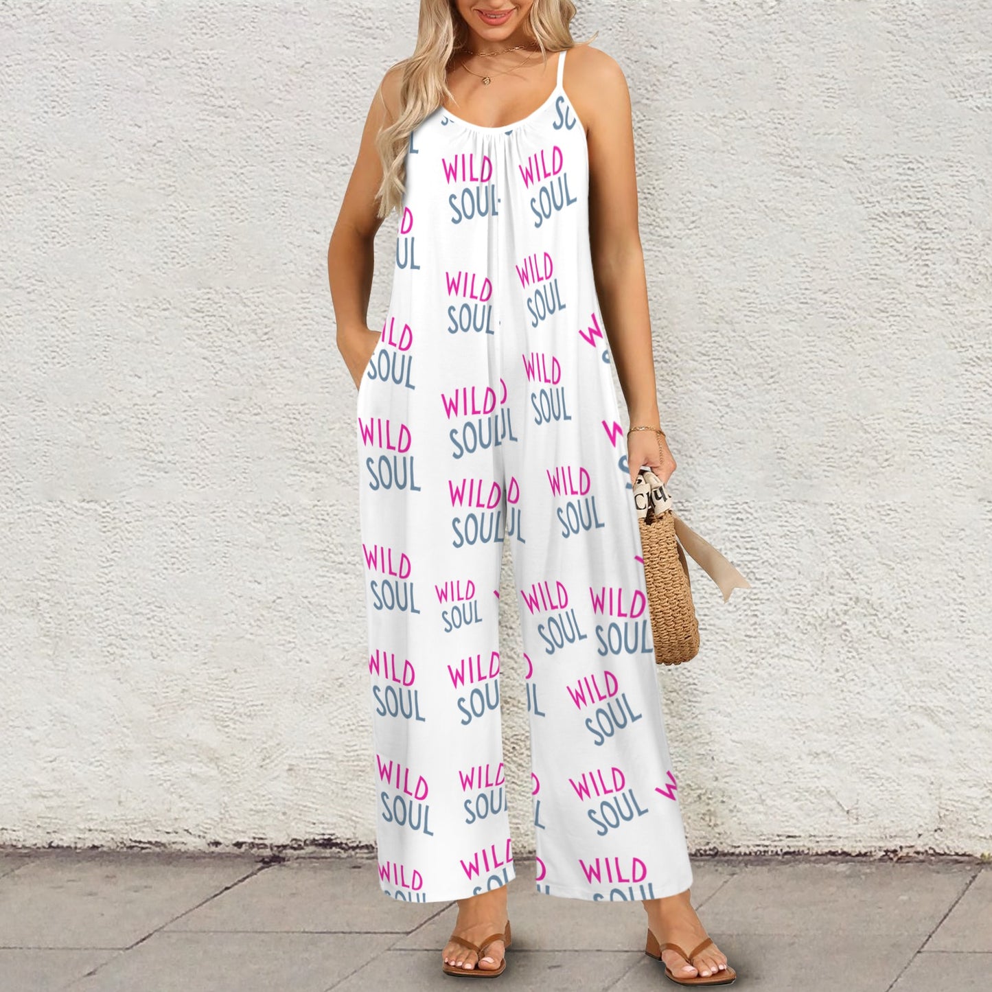 Wild Soul  Pleated Cami Pocket Wide Leg Jumpsuit for Women | Casual Loose Fit Summer Outfit