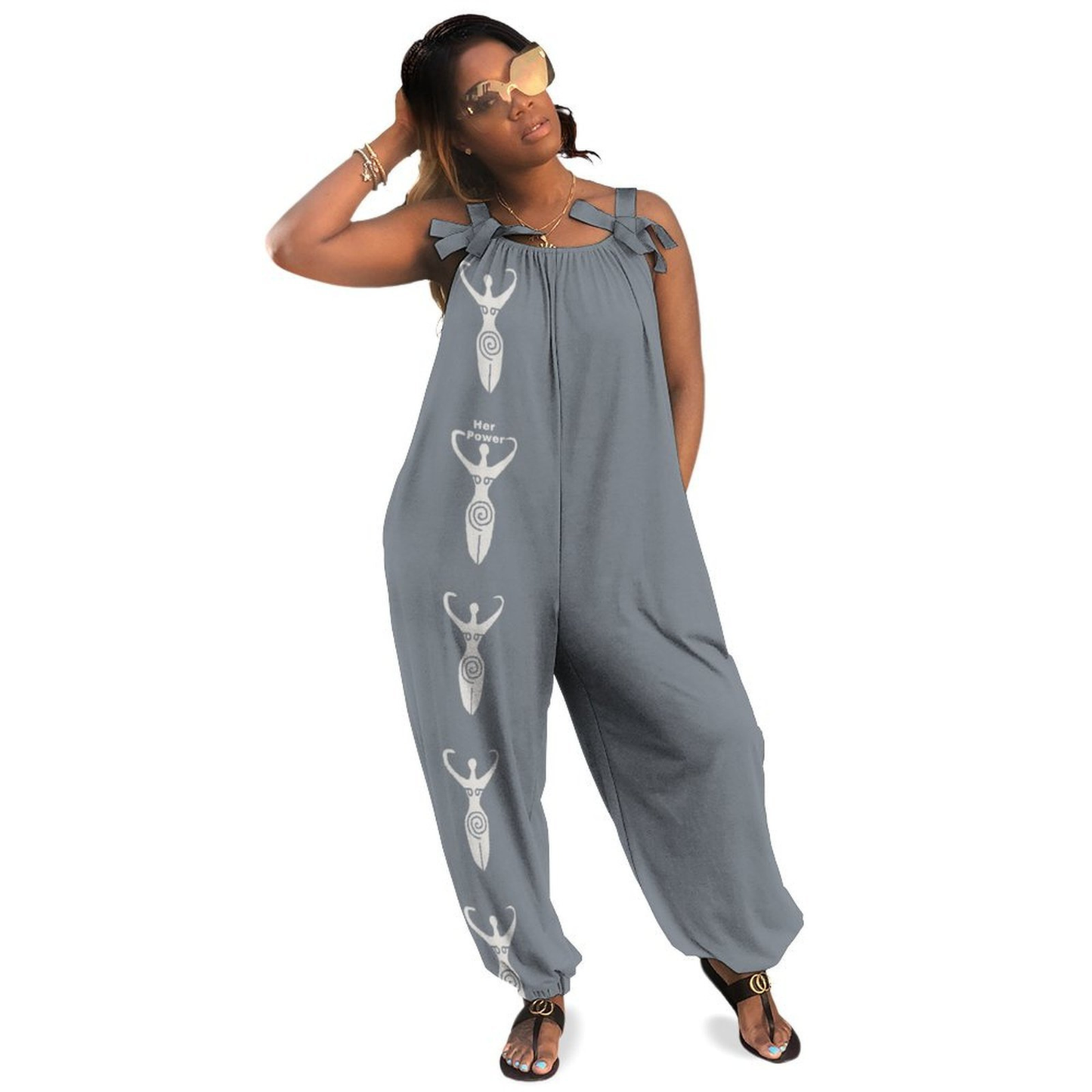 Casual Baggy Jumpsuit for Women – Boho Loose Fit Overall with Bow Strap