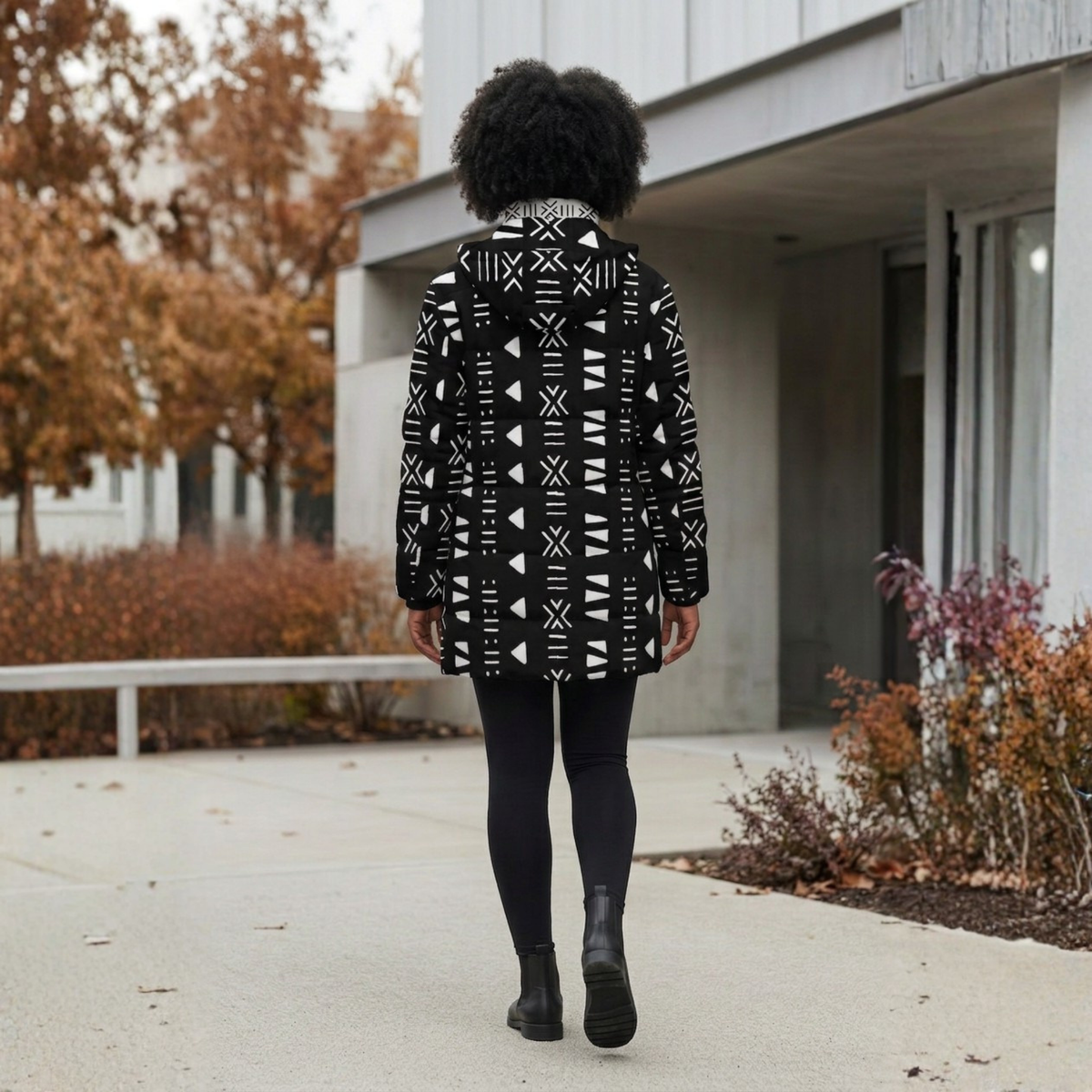Bogolan Print Puffer Coat | Women's | Savanna Series | Kinky Nomad