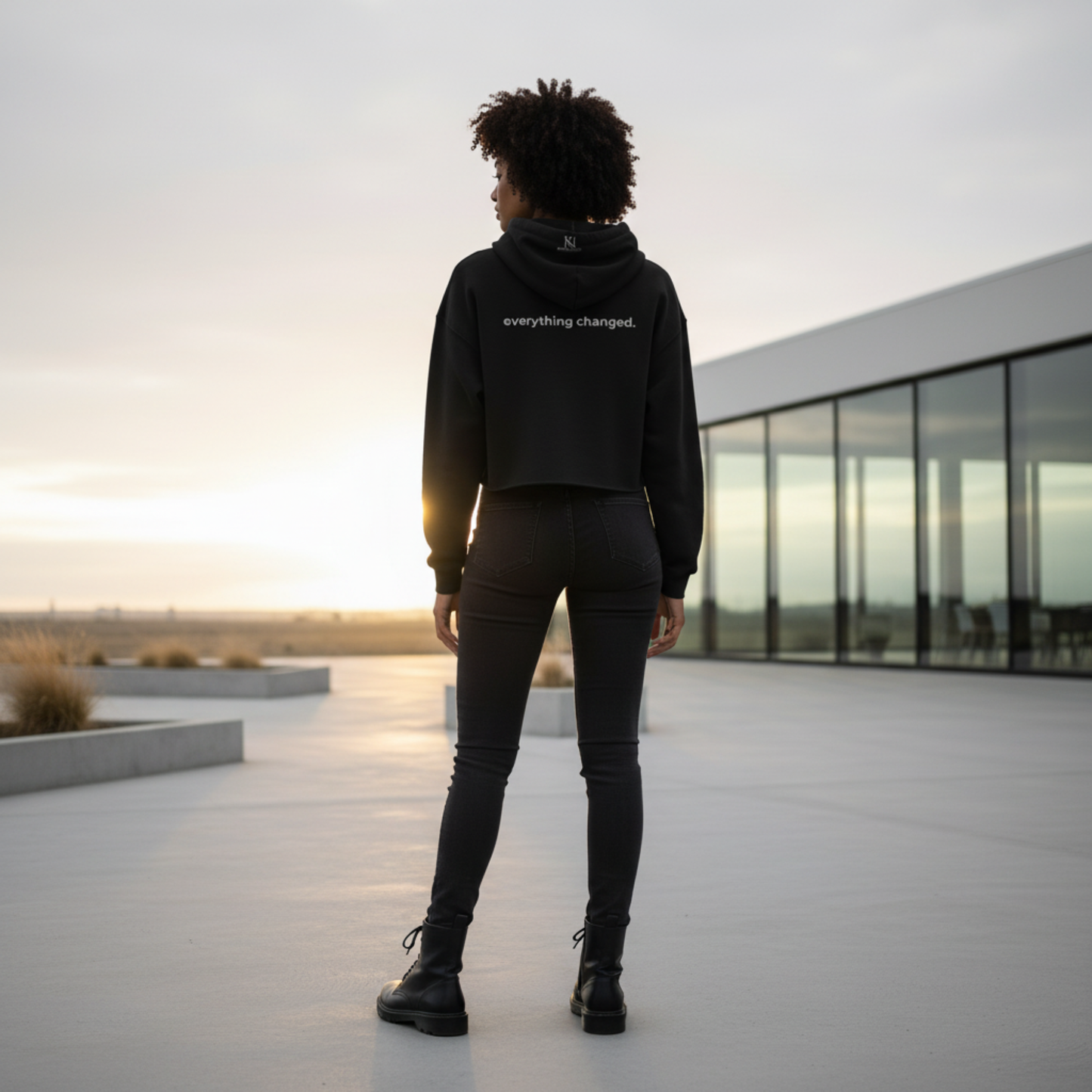 Her Power Cropped Hoodie – “Everything Changed” Statement Sweatshirt by Kinky Nomad