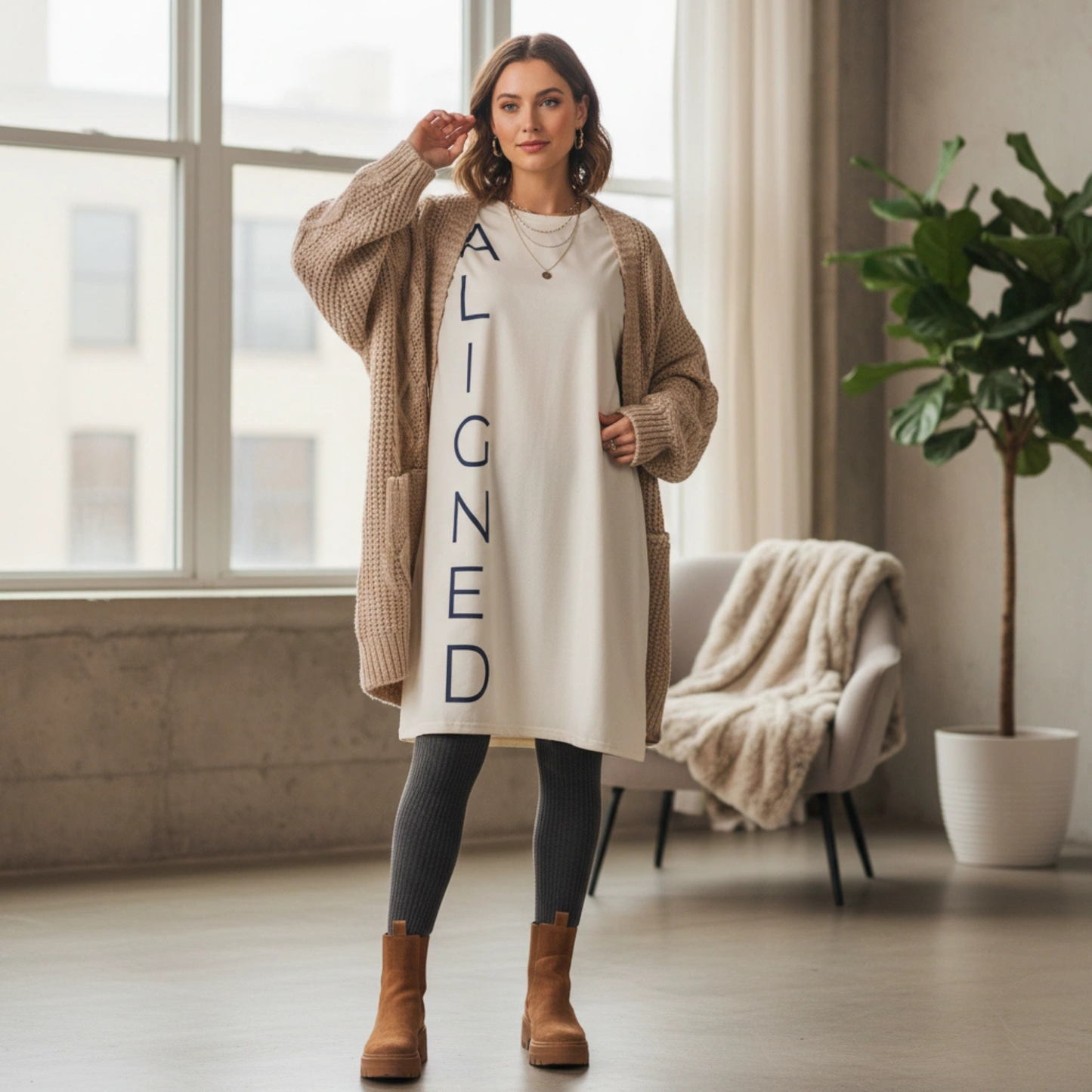 Aligned T-Shirt Dress | Minimalist Statement Dress for Everyday Balance
