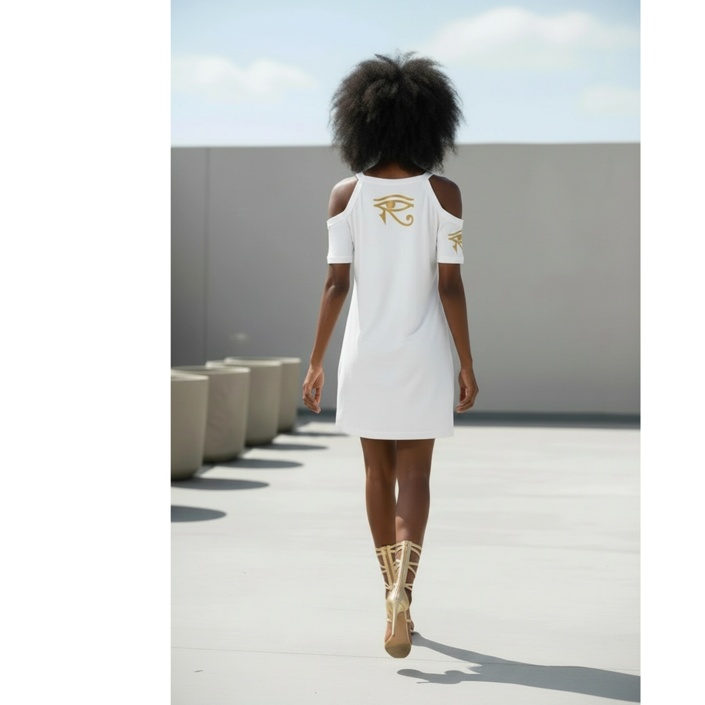 Isis Cold Shoulder Dress | Gold Print | Kemet Series | Kinky Nomad
