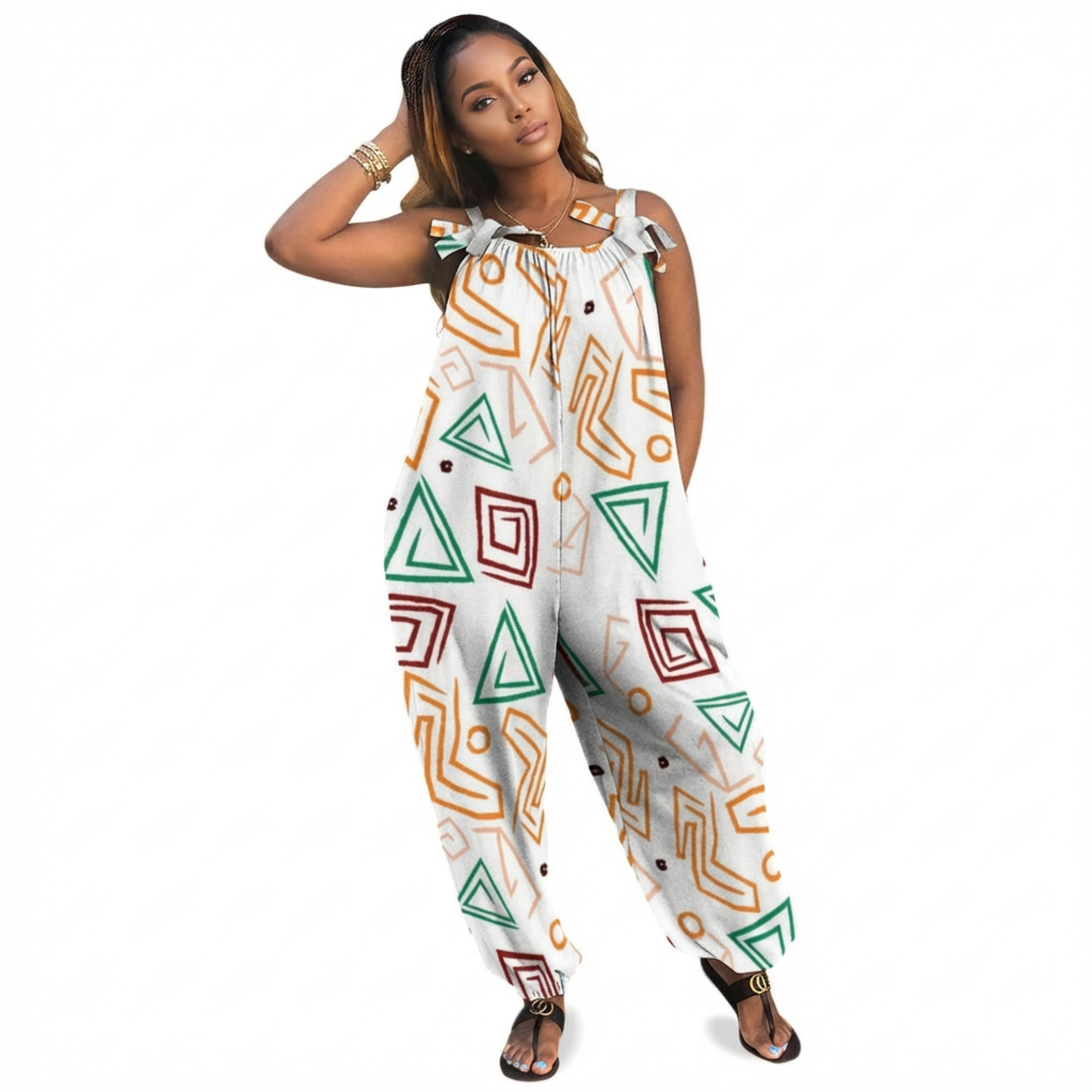 Let's Dance Casual Baggy Jumpsuit for Women – Boho Loose Overall with Bow Strap