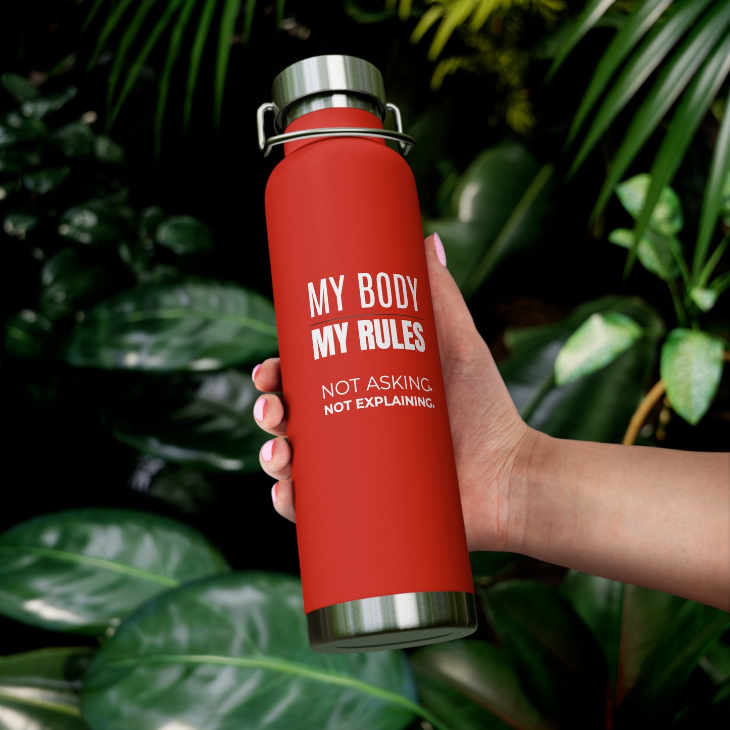 Copper Vacuum Insulated Water Bottle – 22oz Stainless Steel with Empowerment Designs | My Body My Rules, Louder Than Fear, We Know Nothing, #WTAF, I Stand in My Power