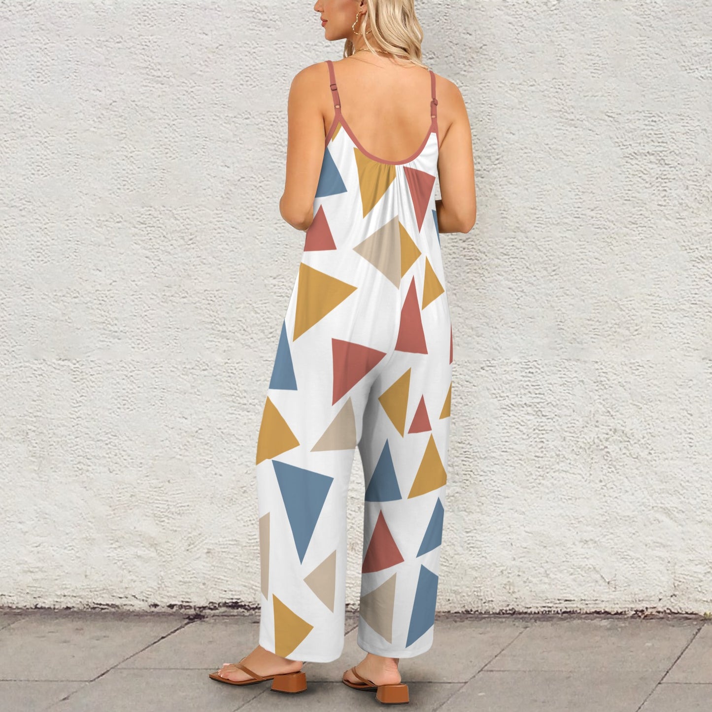 Women’s Wide-Leg Jumpsuit – Born Herself Abstract Print Spaghetti Strap Summer Romper