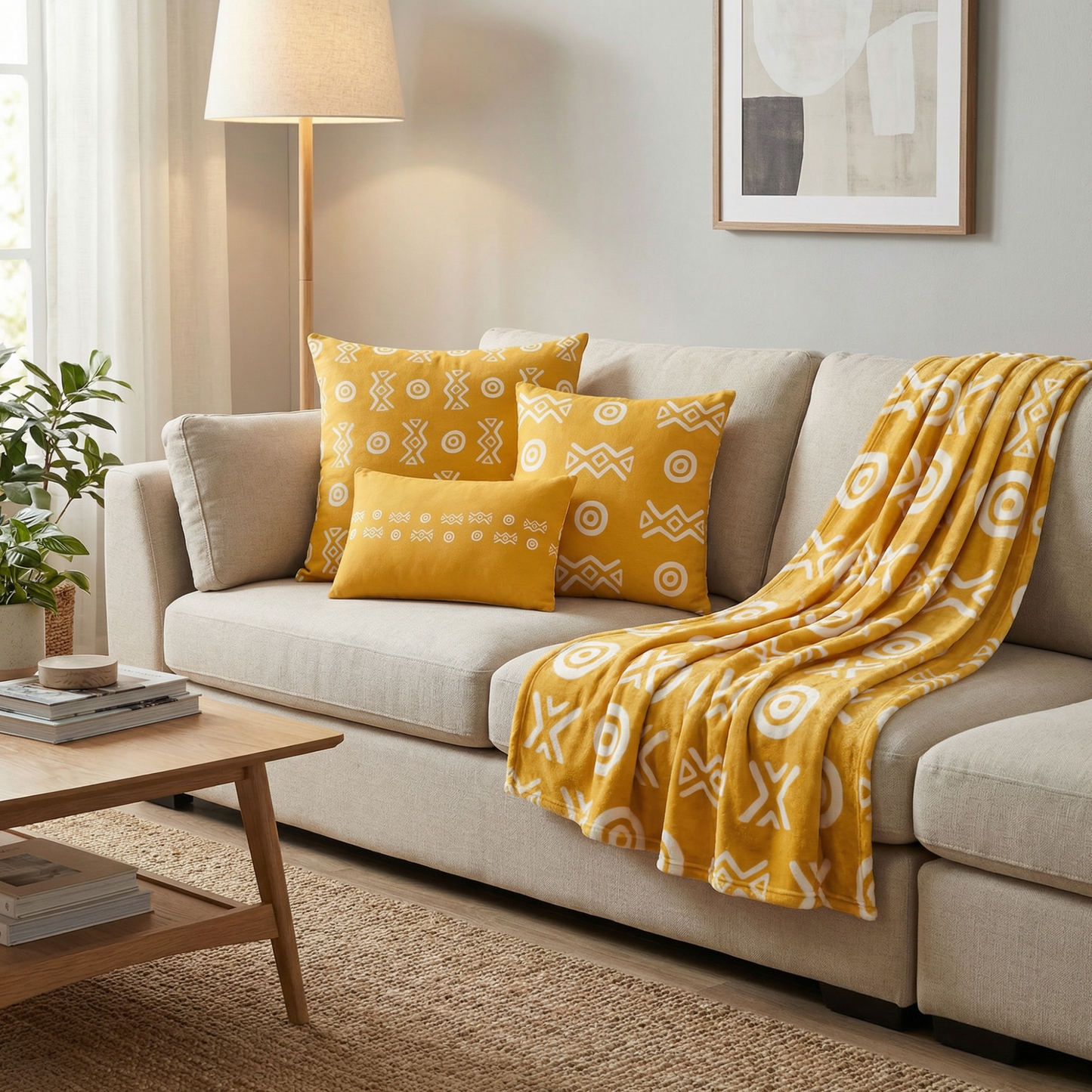 Savanna Gold Throw Blanket – Afro-Modern Tribal Print Cozy Decor