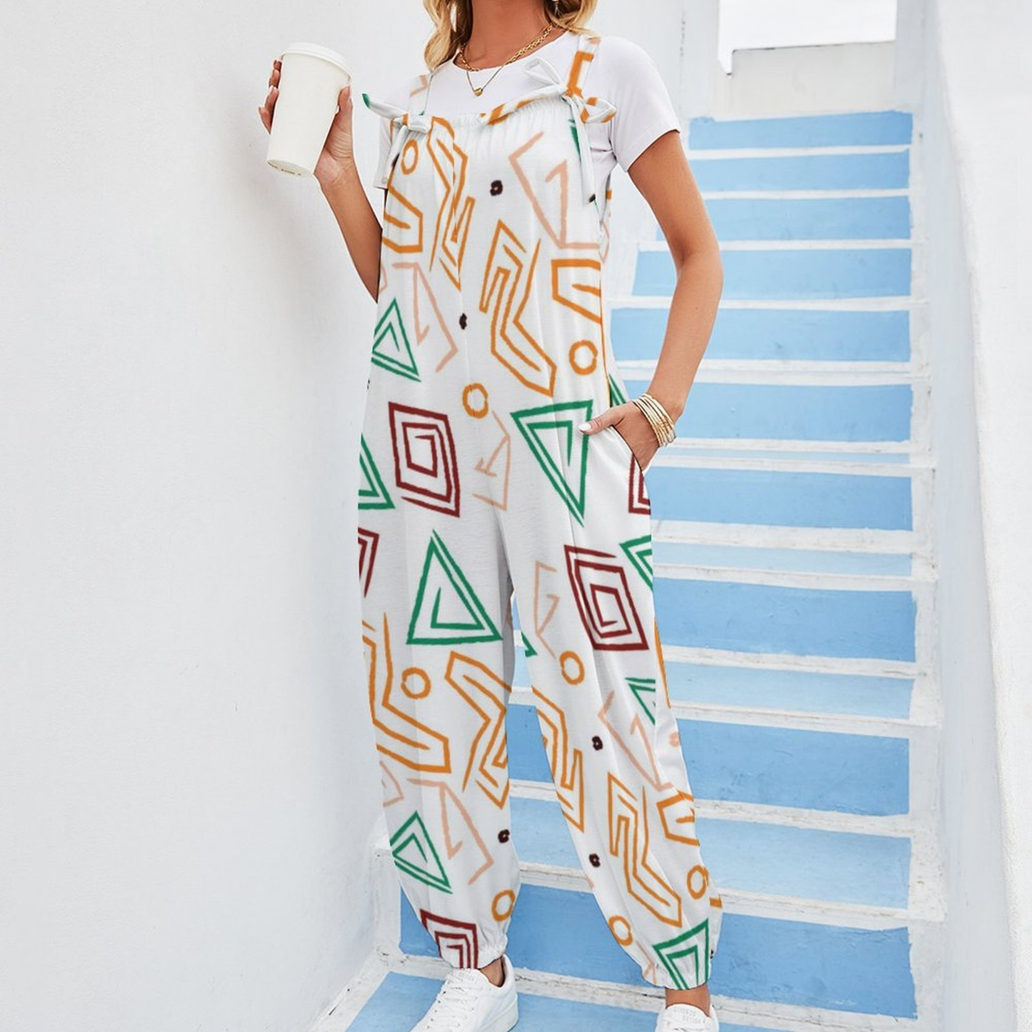 Let's Dance Casual Baggy Jumpsuit for Women – Boho Loose Overall with Bow Strap