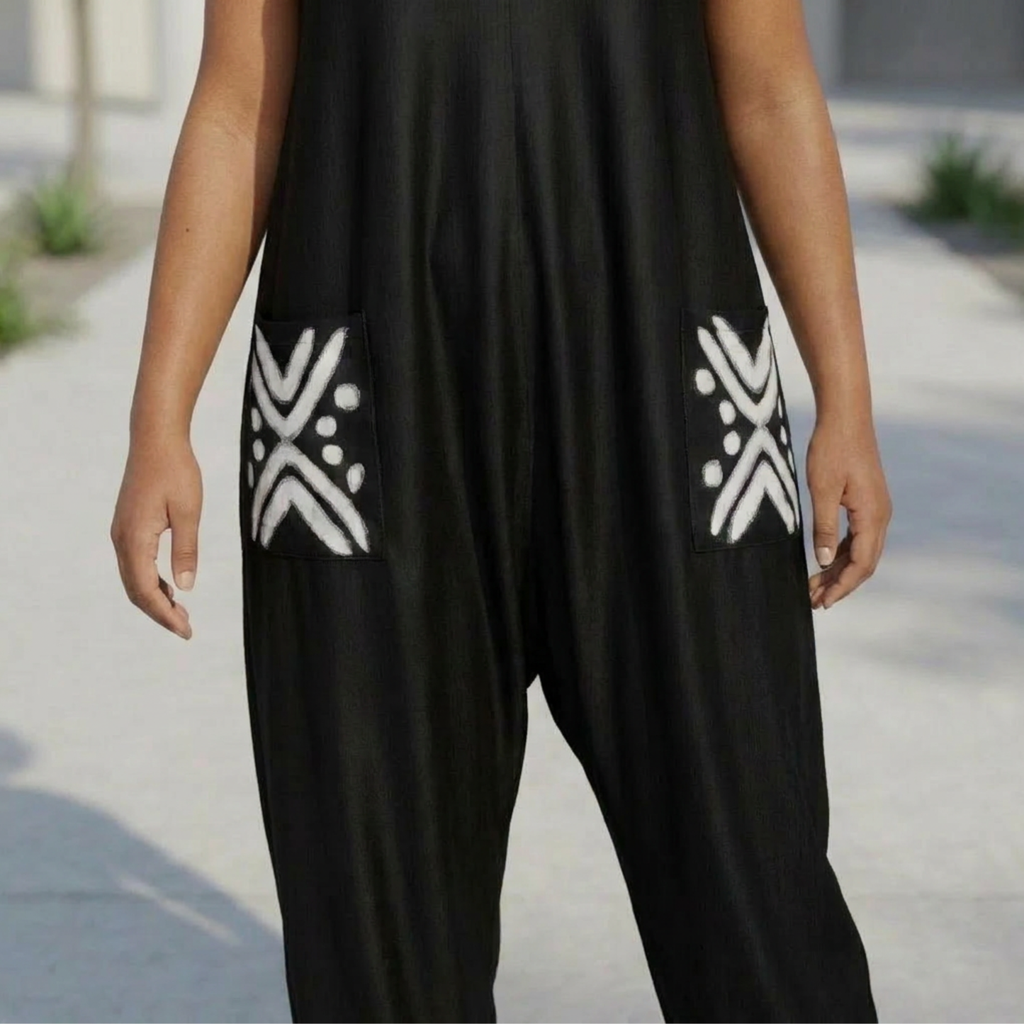 Bogolan Print V-Neck Jumpsuit | Afro Boho | Mud Cloth | Kinky Nomad